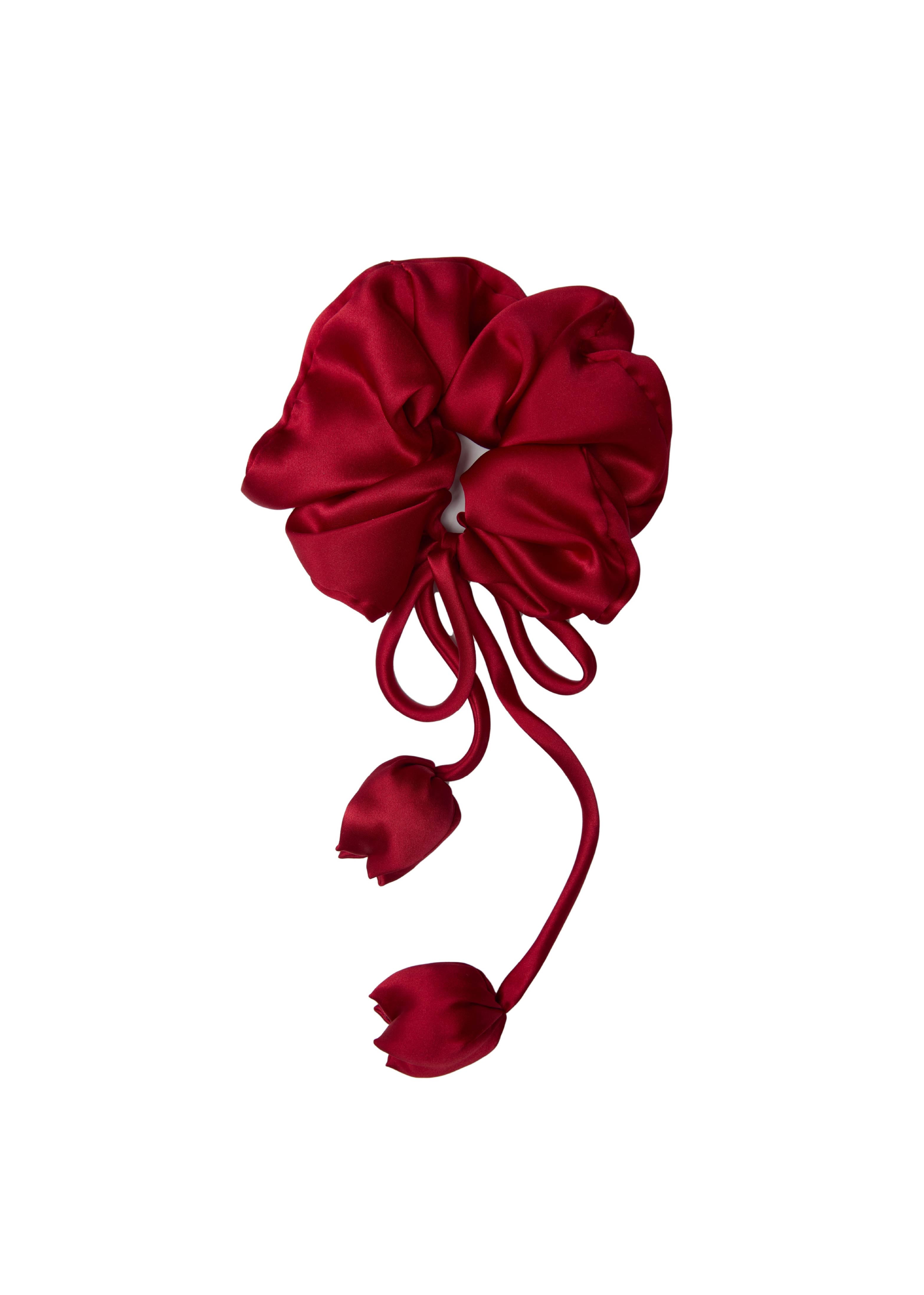 Tulip Silk Hair Tie Scrunchie - Rouge - Red - OLAH Ponytail Holders