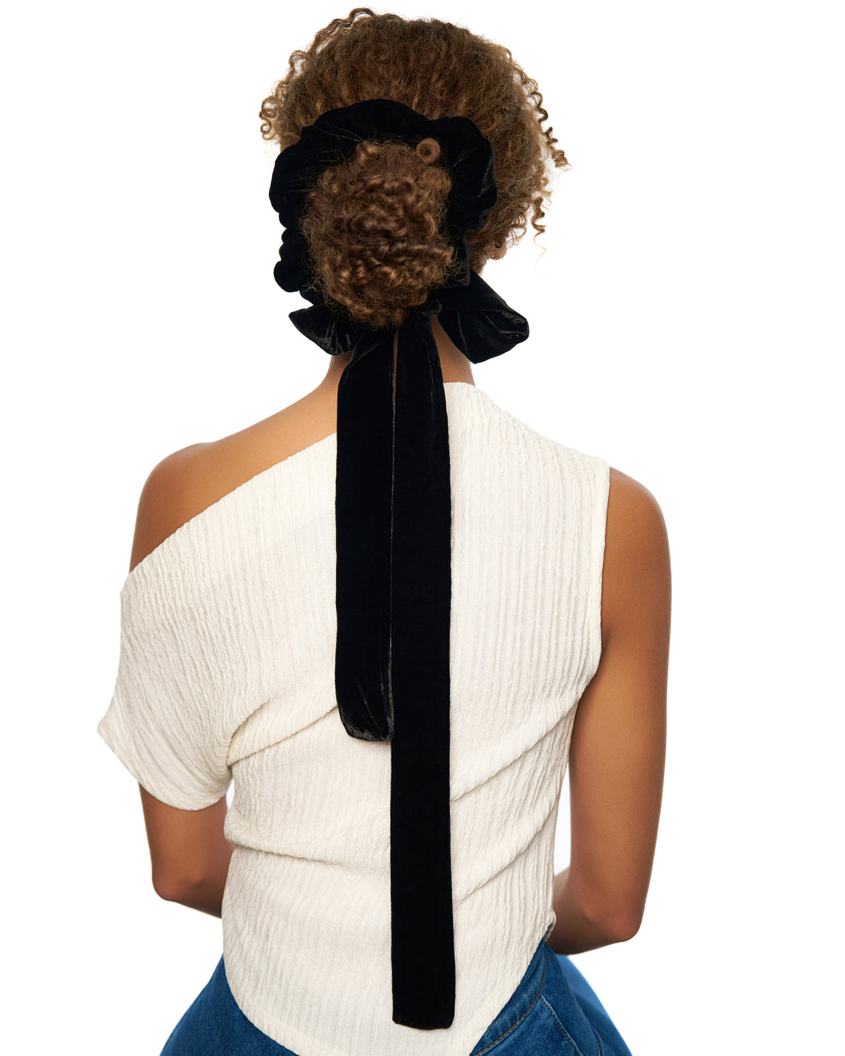 Olah Silk Velvet Ribbon Scrunchie - Black