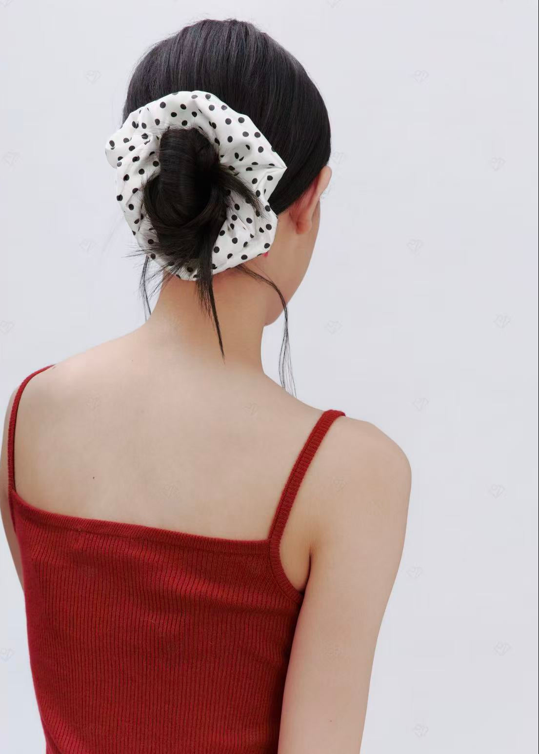 Petite Dot Silk Scrunchie - White