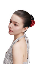 La Frida Rosa Silk Scrunchie - Red - Red - OLAH Ponytail Holders