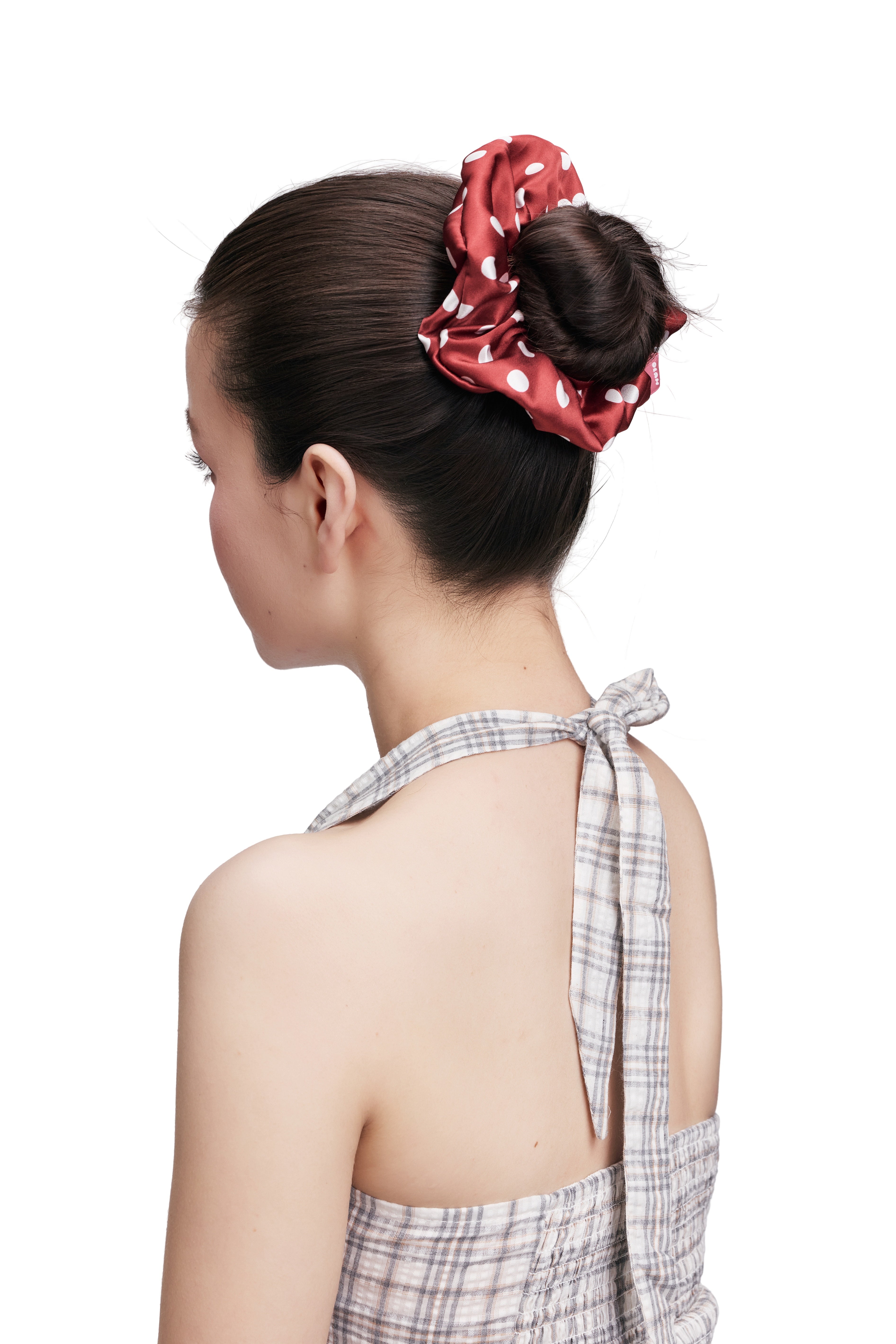 Polka Dot Silk Scrunchie - Red