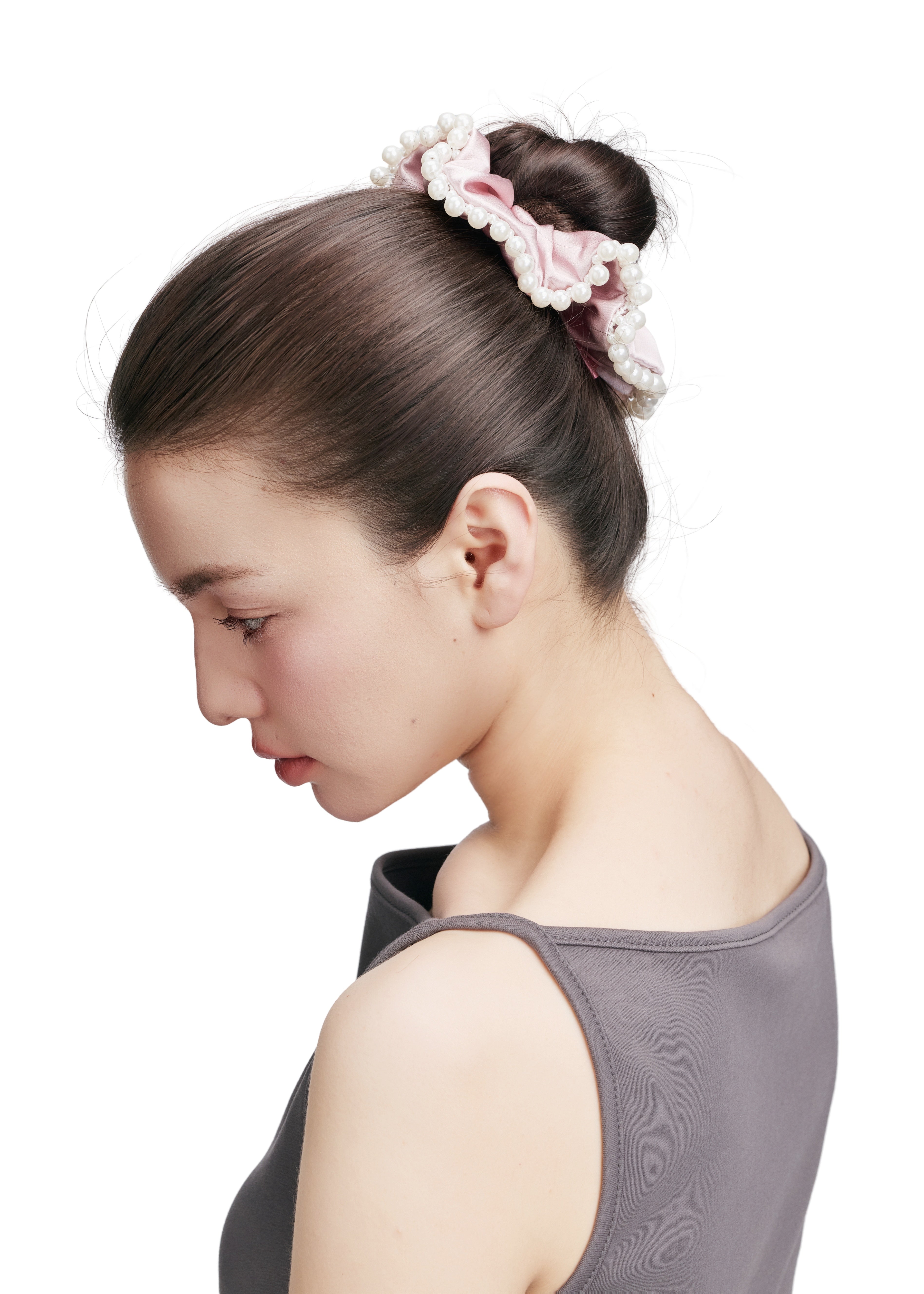 Pearl Embellished Silk Scrunchie - Pink