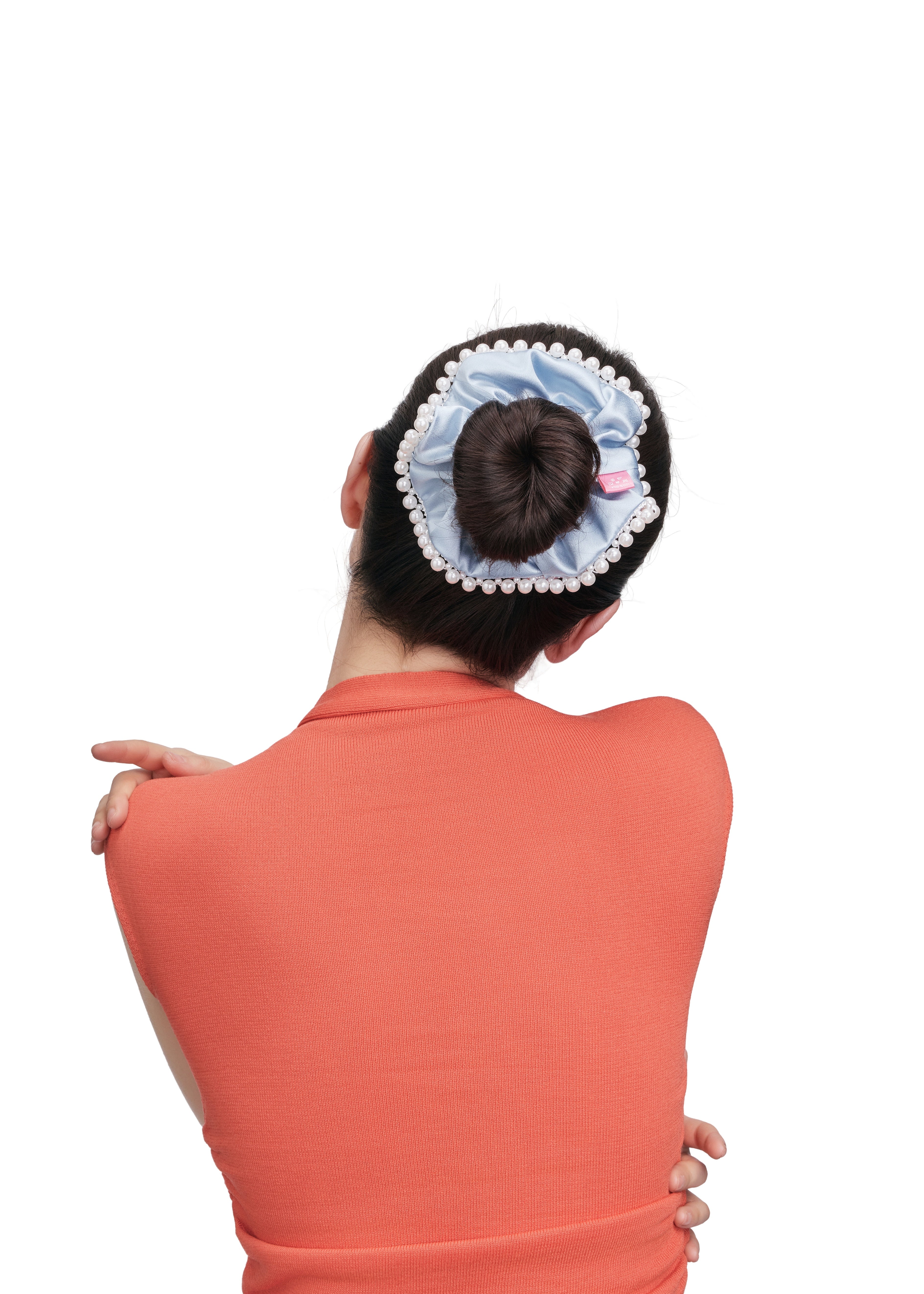 Pearl Embellished Silk Scrunchie - Blue