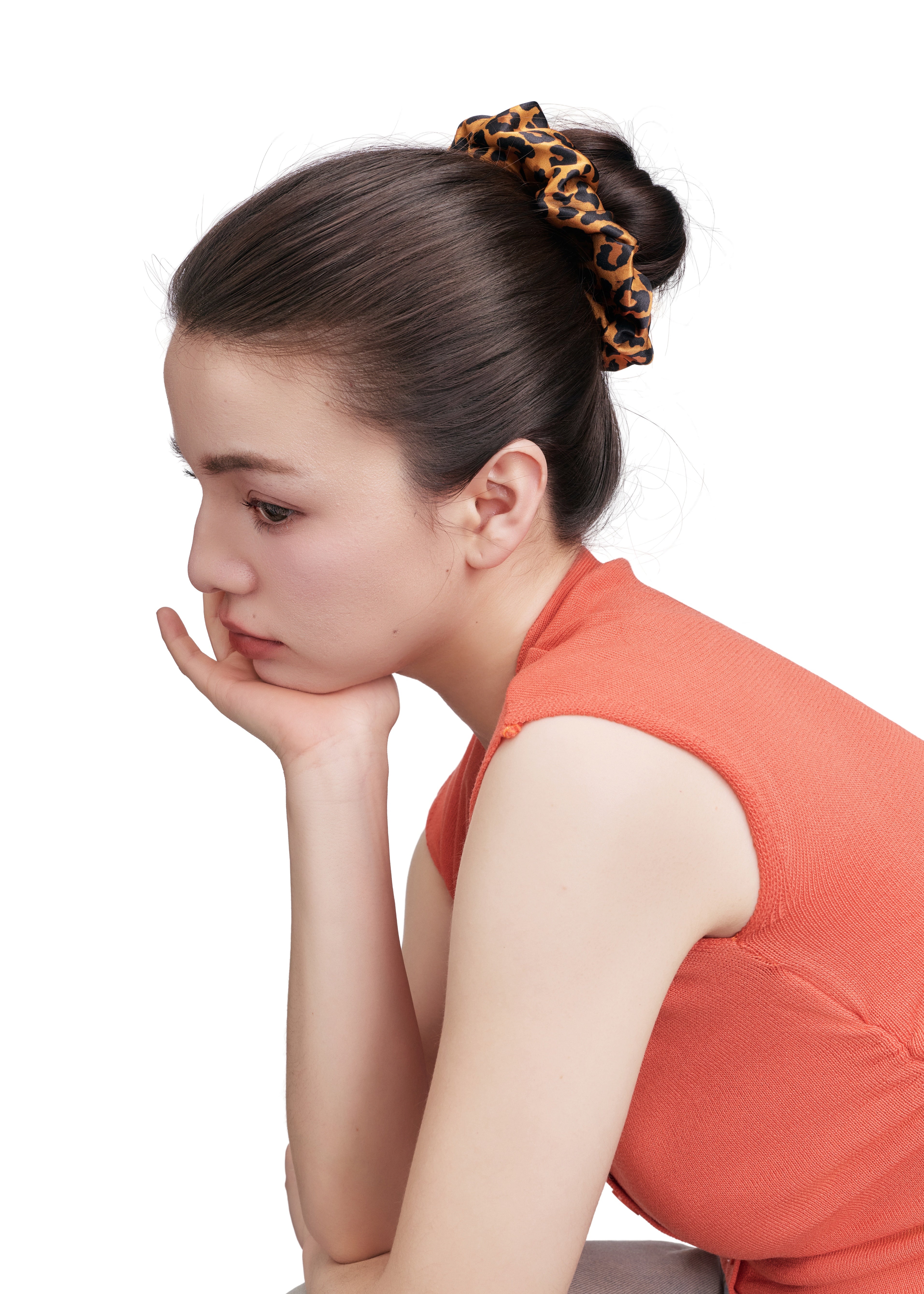 Leopard Silk Scunchie - Brown