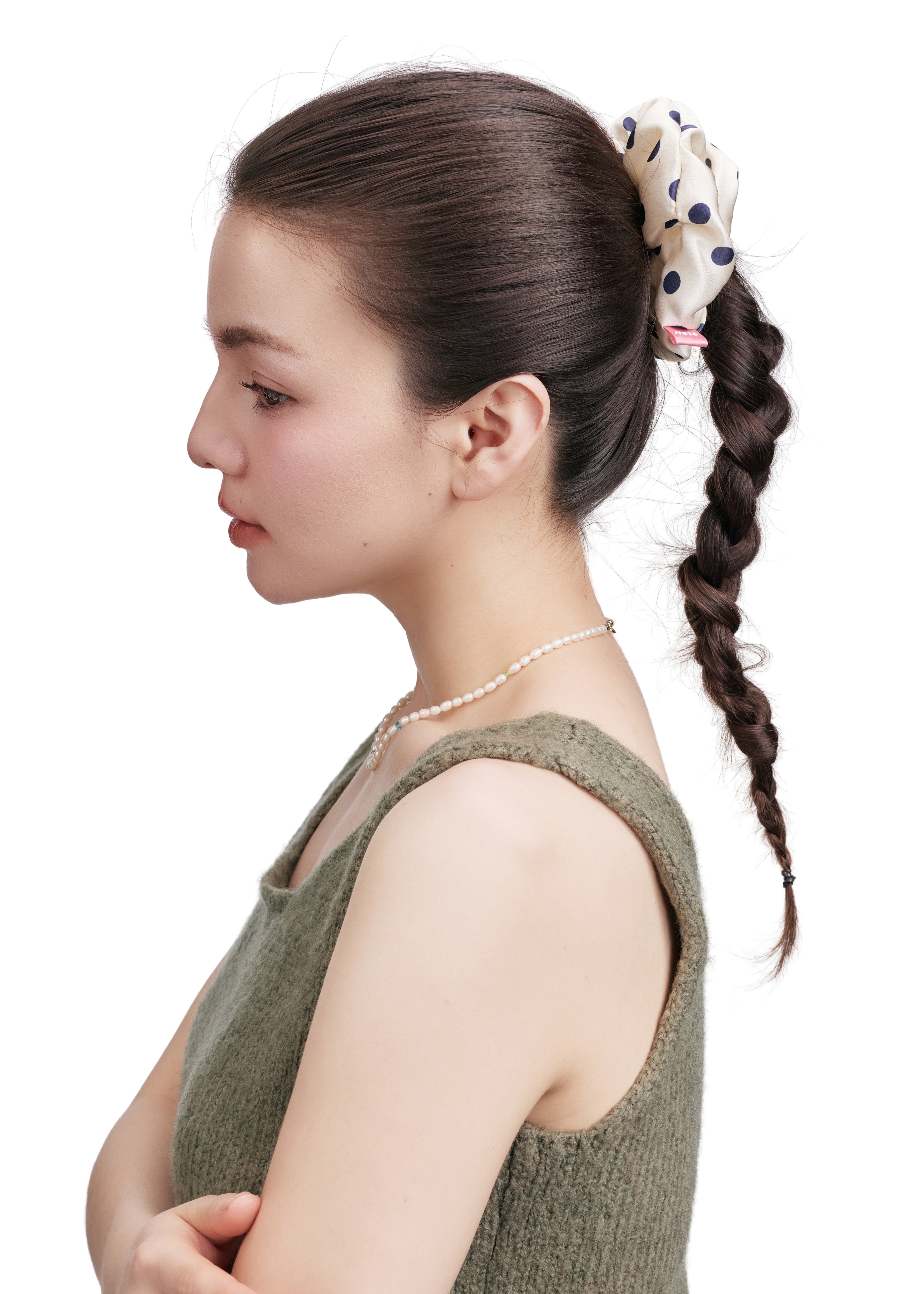 Polka Dot Silk Scrunchie - White