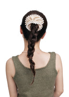 Pearl Embellished Silk Scrunchie - Champagne - Beige - OLAH Ponytail Holders