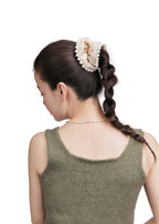 Pearl Embellished Silk Scrunchie - Champagne - Beige - OLAH Ponytail Holders