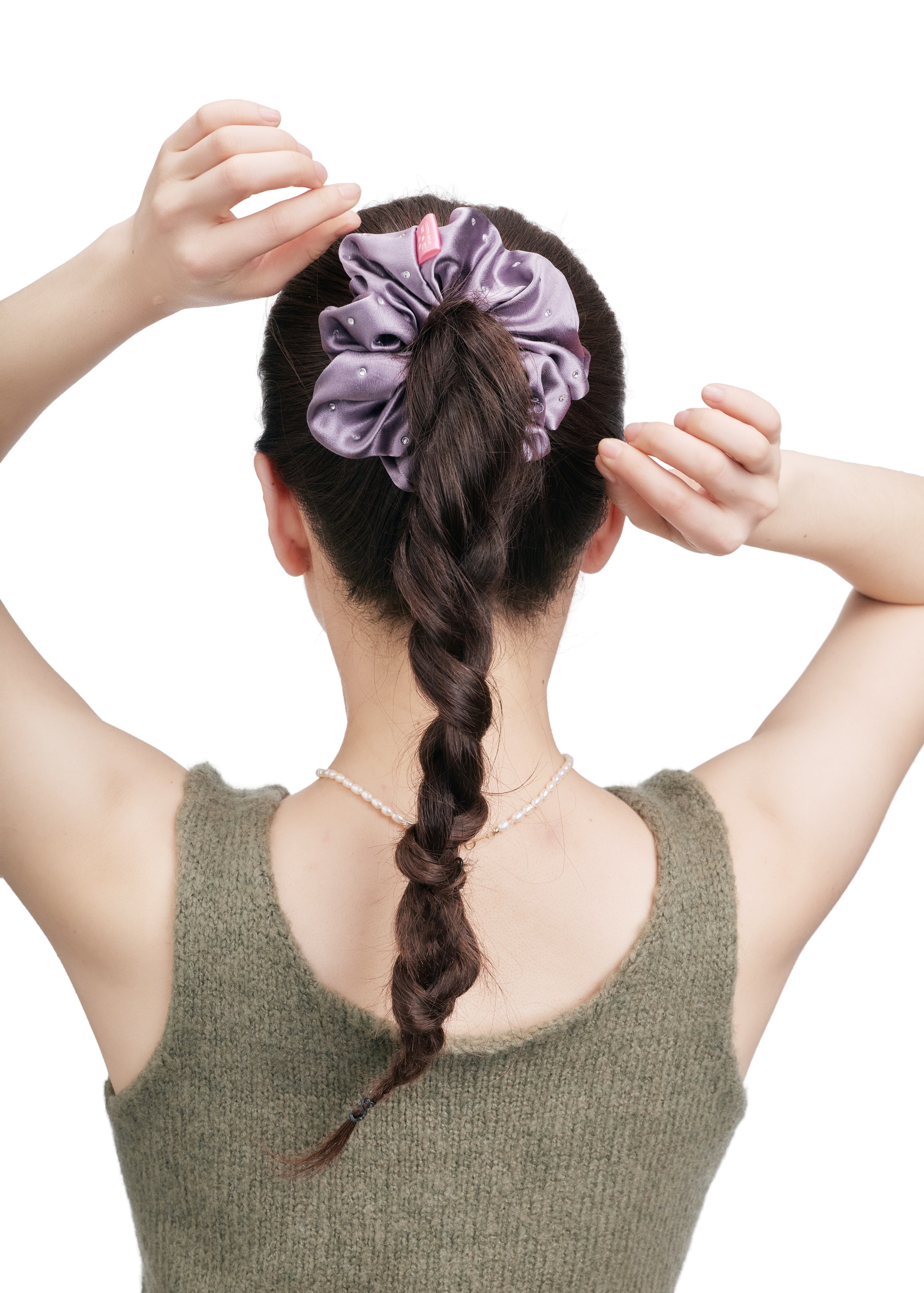 Crystal Twinkle Silk Scrunchie - Purple