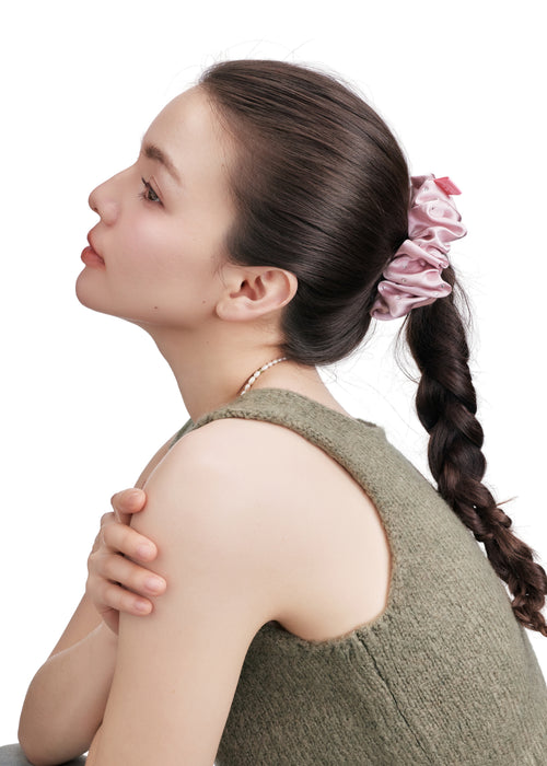 Crystal Twinkle Silk Scrunchie - Pink - Pink - OLAH Ponytail Holders