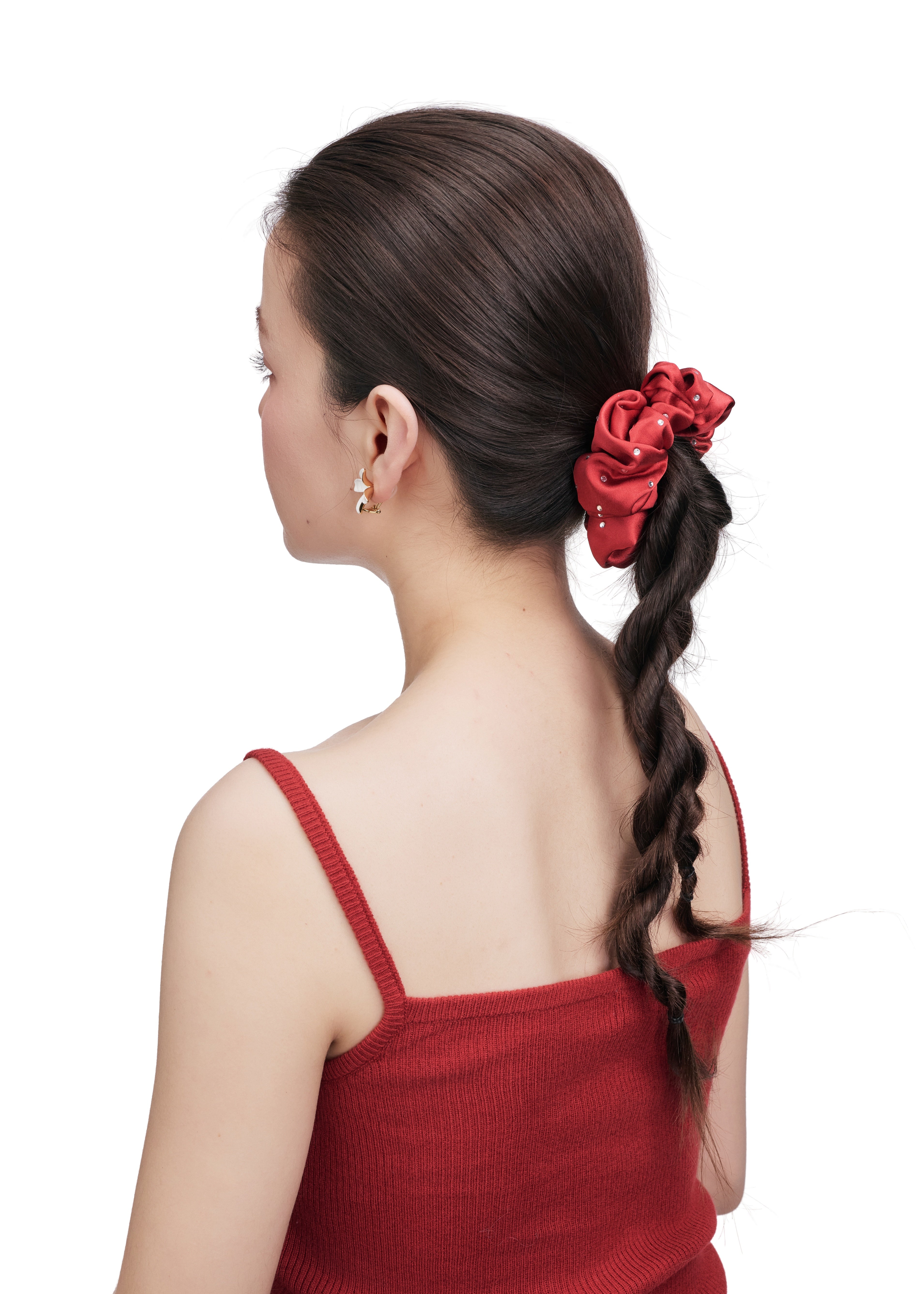 Crystal Twinkle Silk Scrunchie - Red