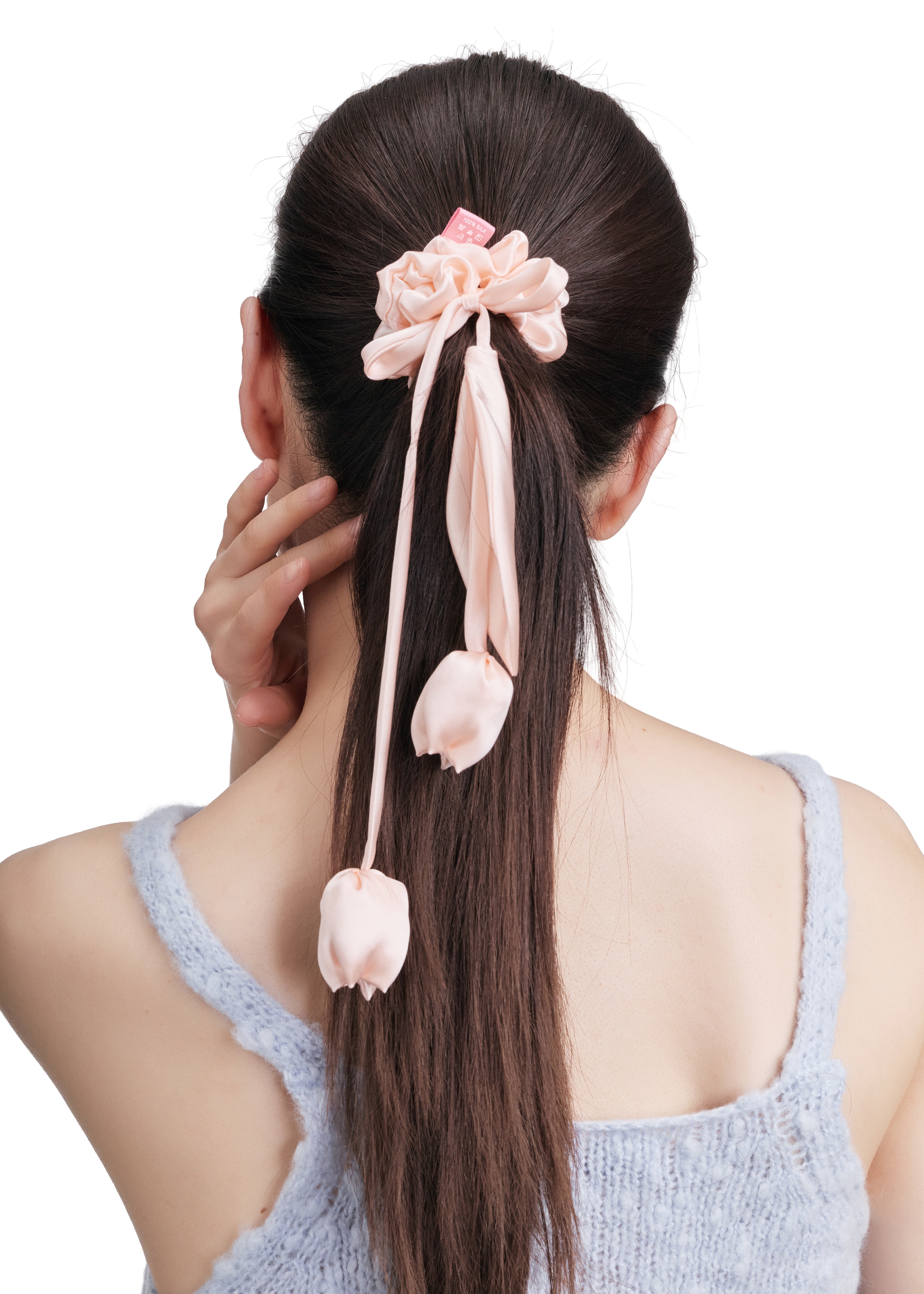 Tulip Silk Hair Tie Scrunchie - Pink