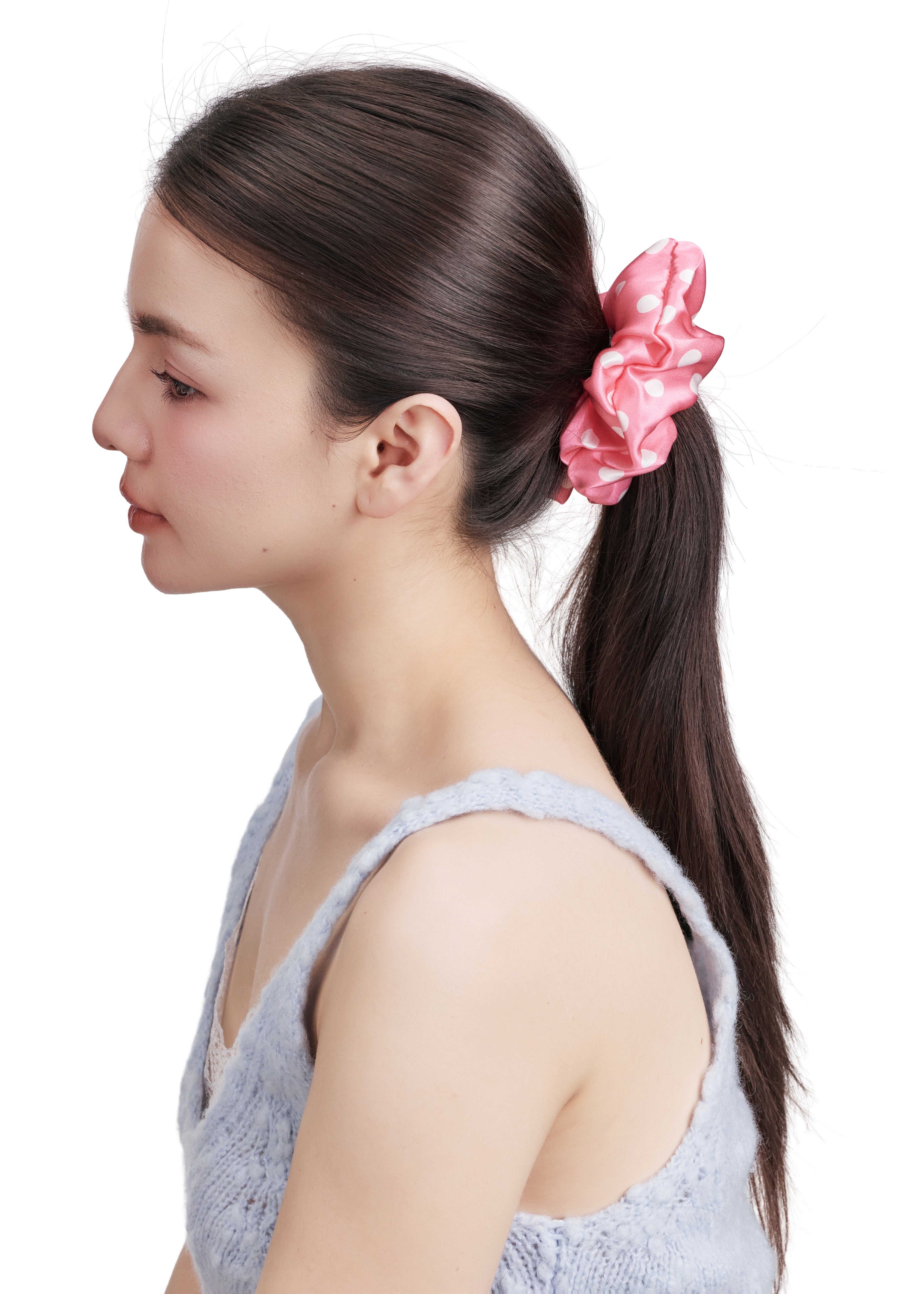 Polka Dot Silk Scrunchie - Pink