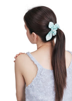 Bunny Ear Silk Hair Tie Scrunchie - Blue