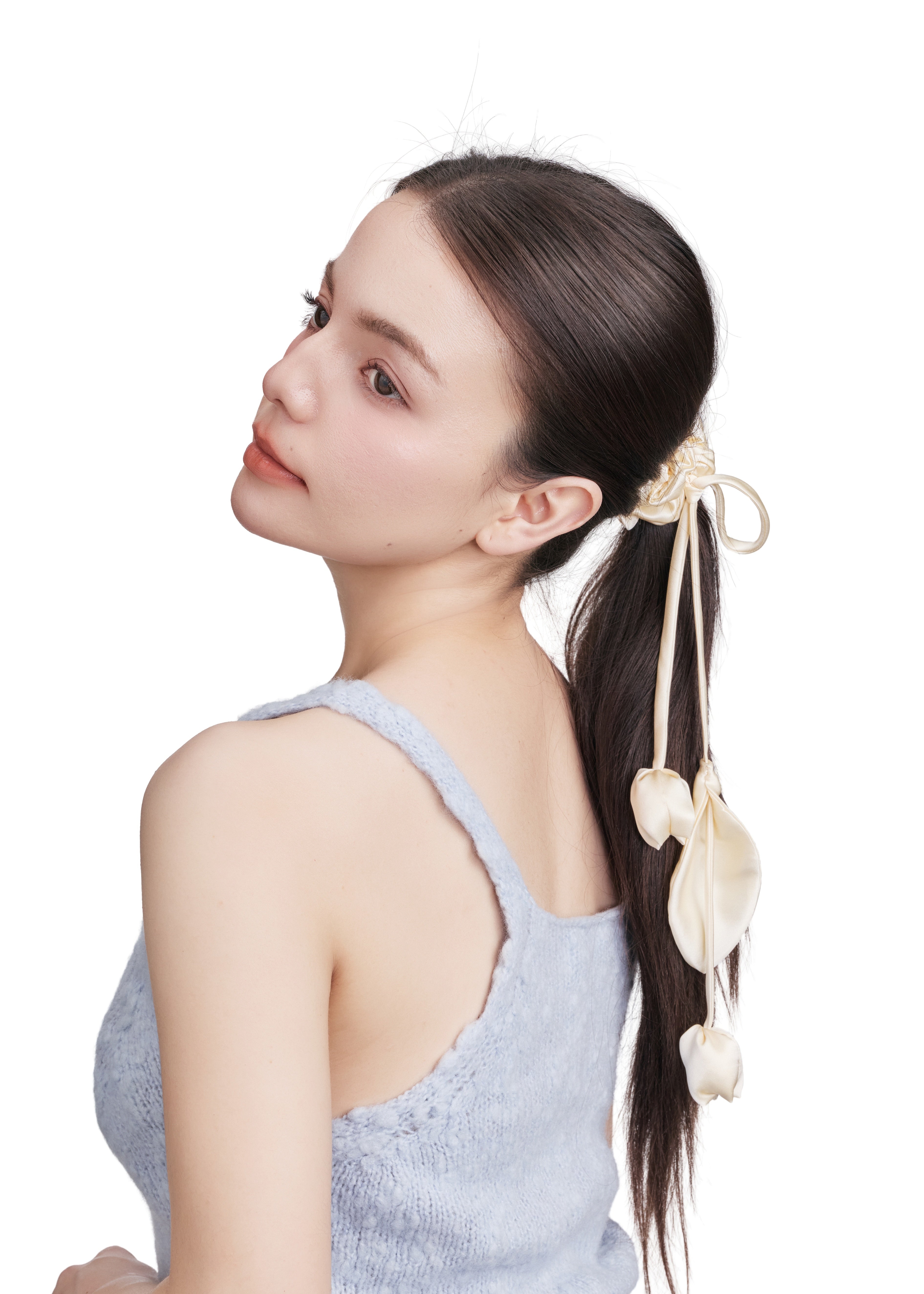 Tulip Silk Hair Tie Scrunchie - Champagne