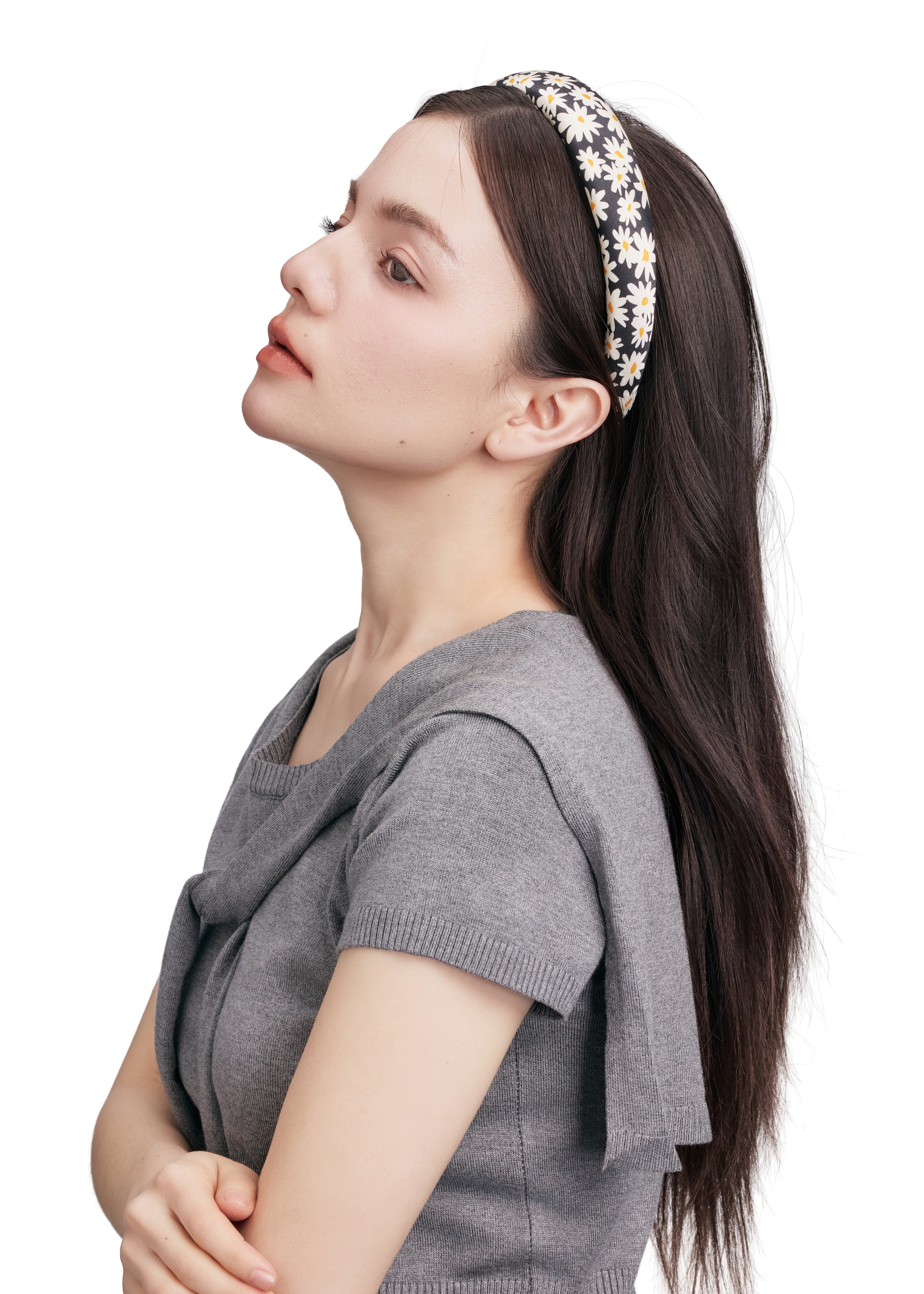 Daisy Silk Headband - Black & White