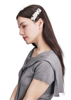 Polka Dot Silk Hair Barrette - White