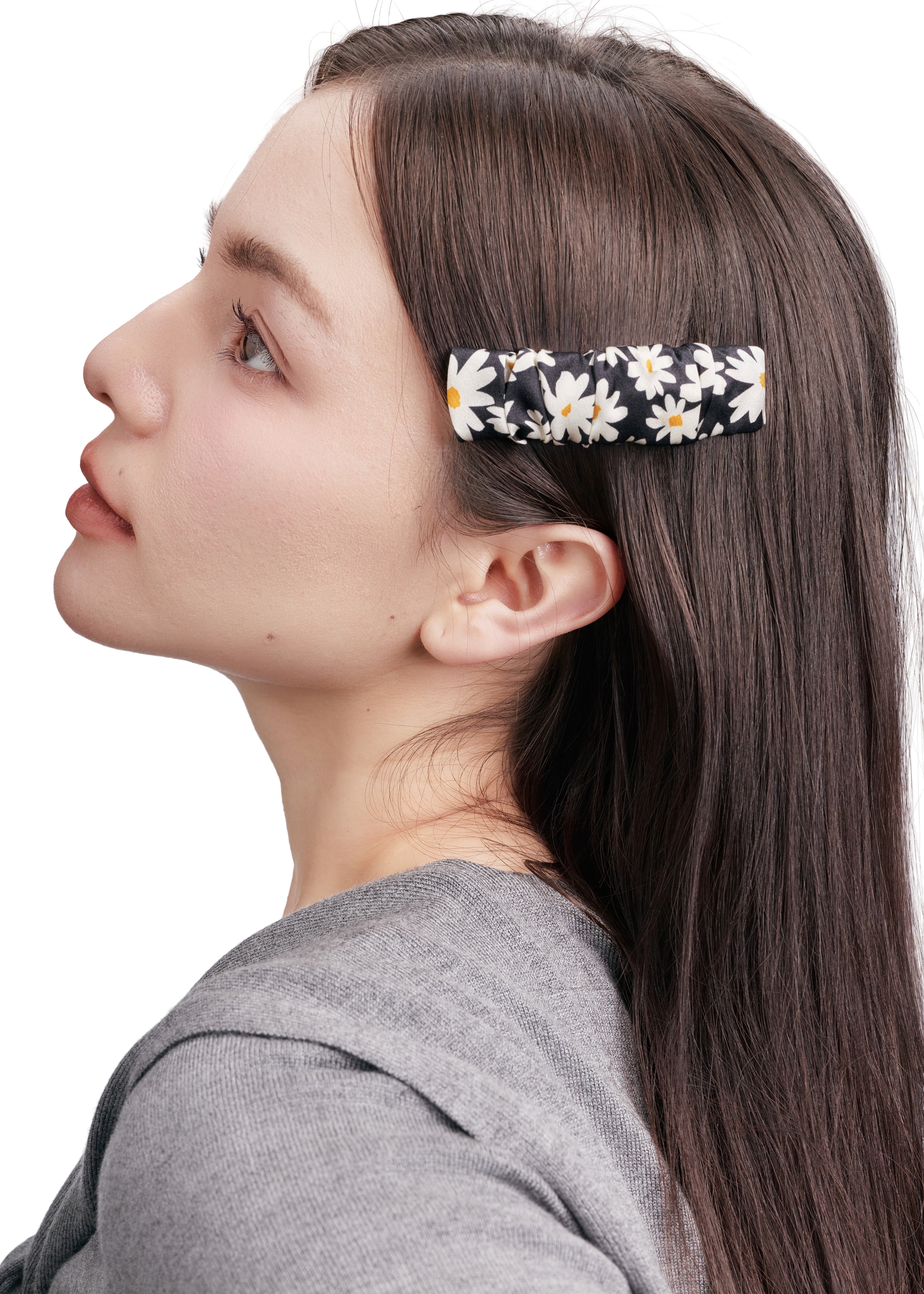 Daisy Silk Hair Barrette Clip - Black & White