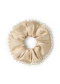 Pearl Embellished Silk Scrunchie - Champagne - Beige - OLAH Ponytail Holders