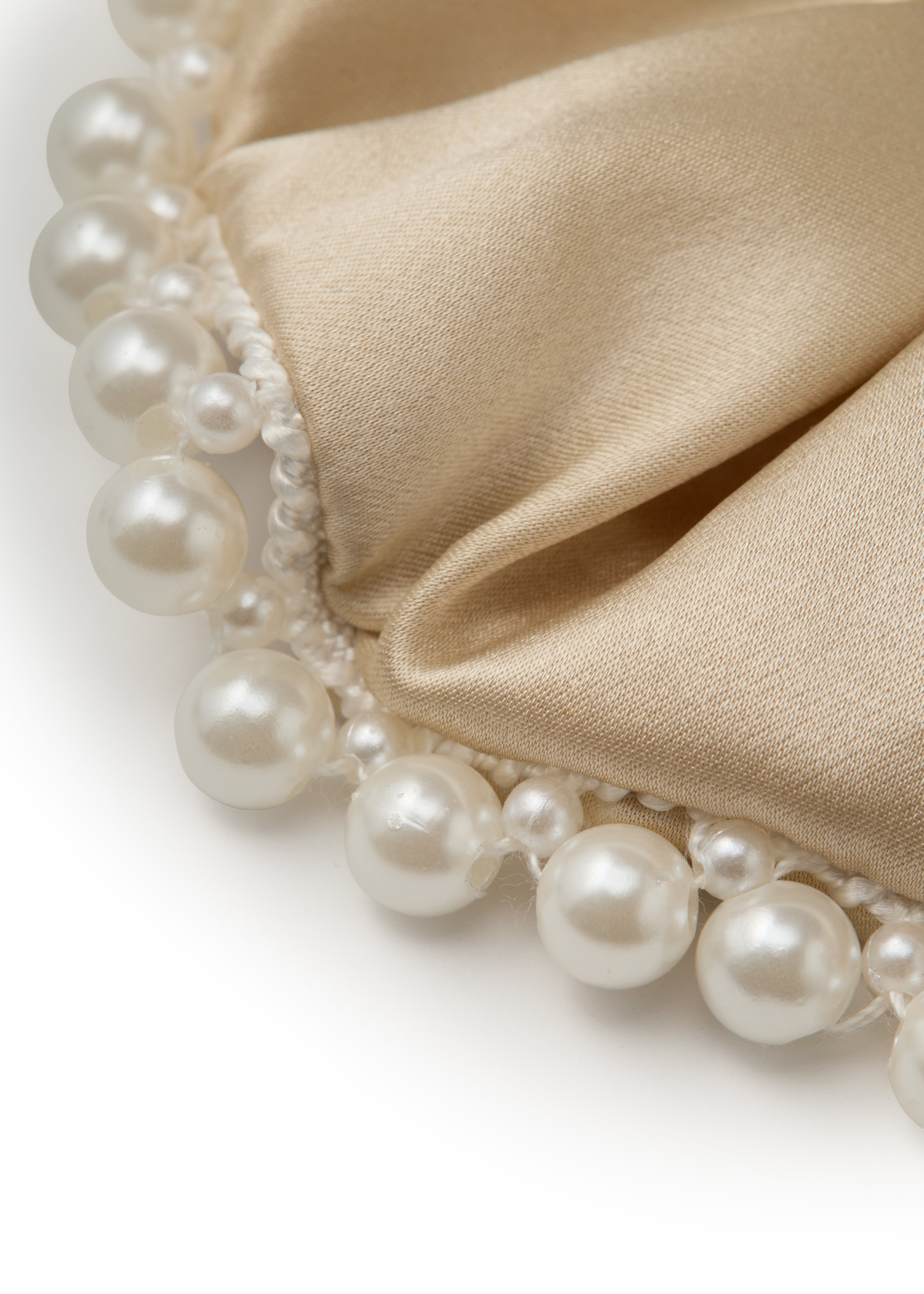 Pearl Embellished Silk Scrunchie - Champagne