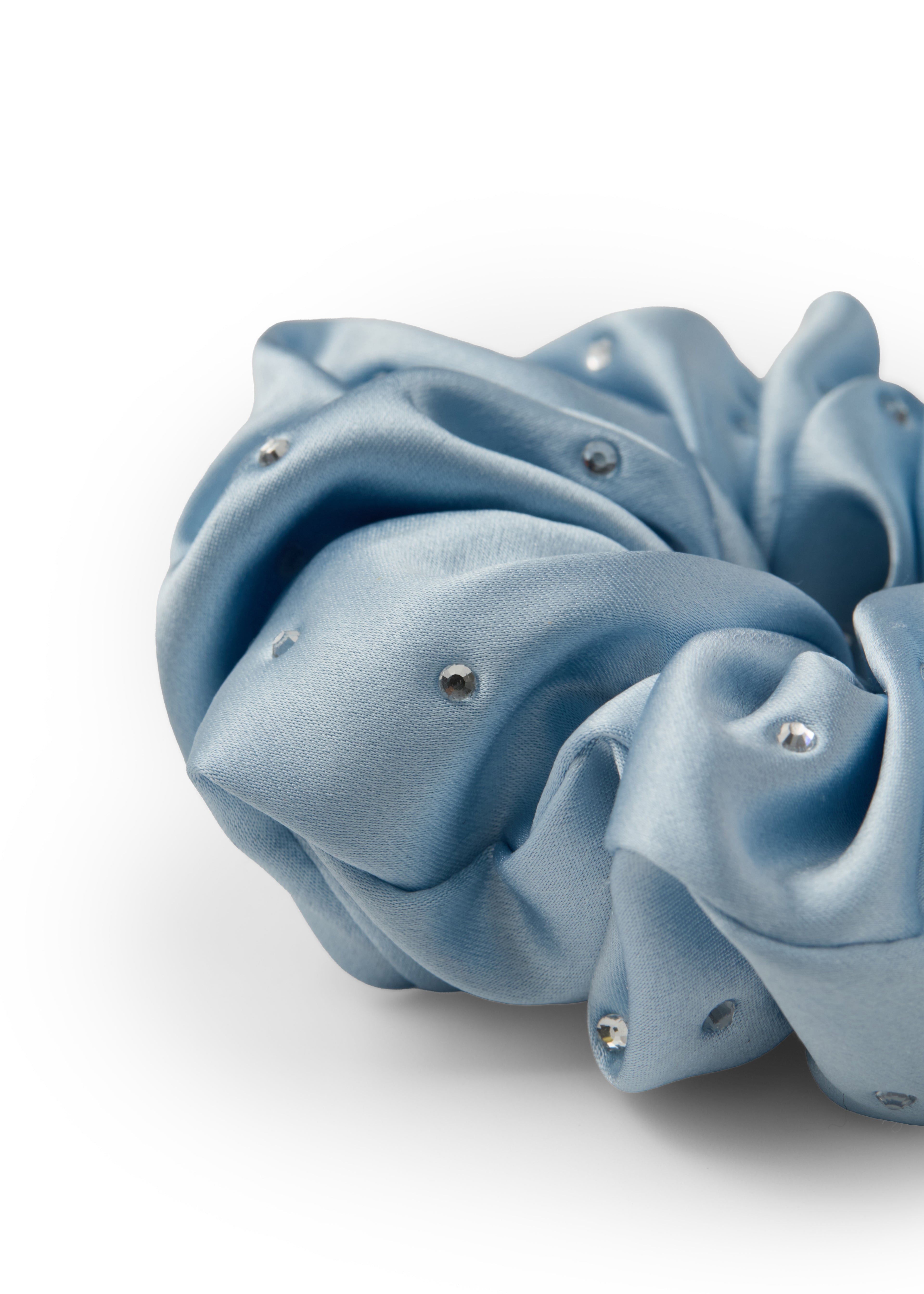 Crystal Twinkle Silk Scrunchie - Sky Blue