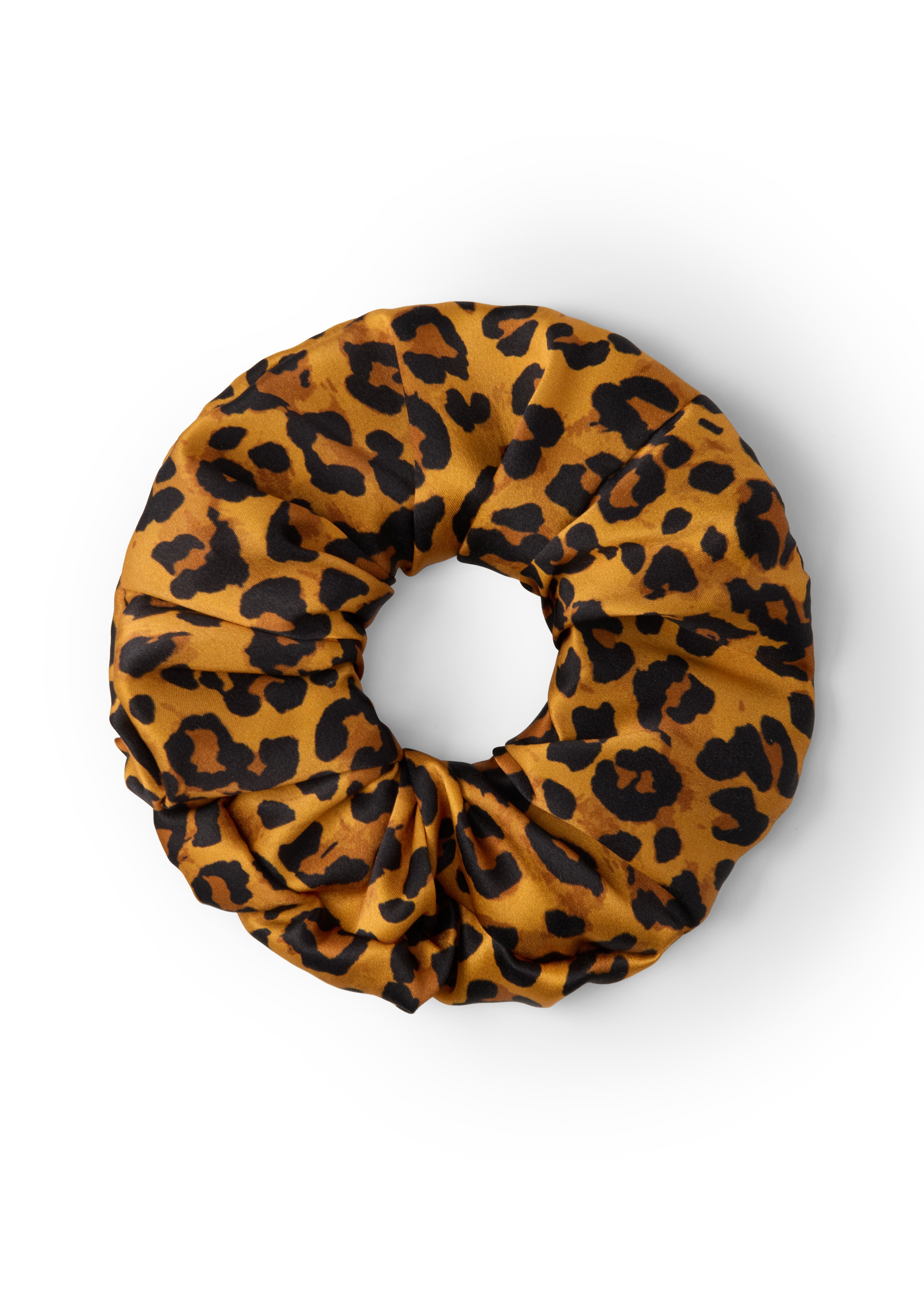 Leopard Silk Scunchie - Brown