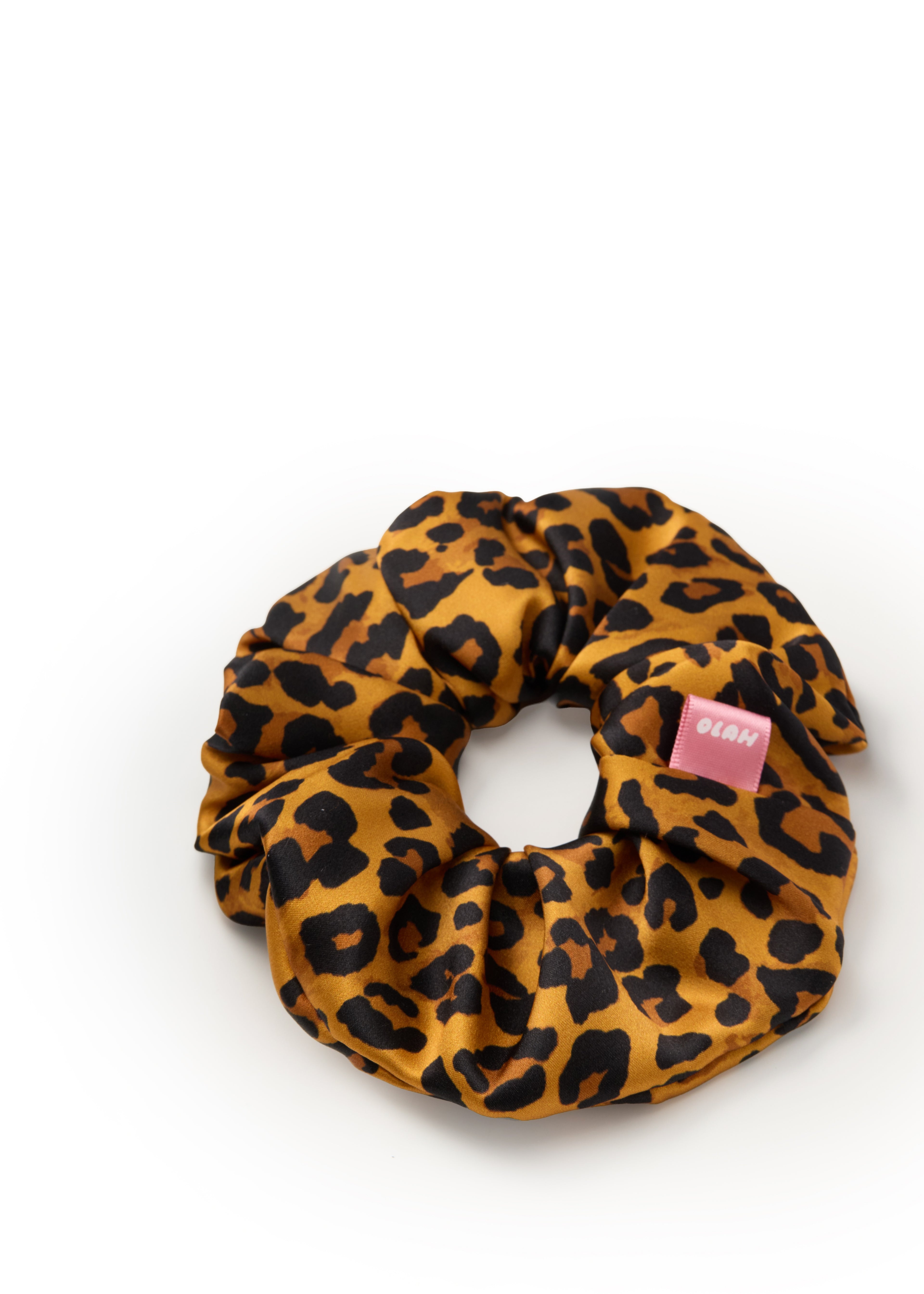 Leopard Silk Scunchie - Brown - Brown - OLAH Ponytail Holders