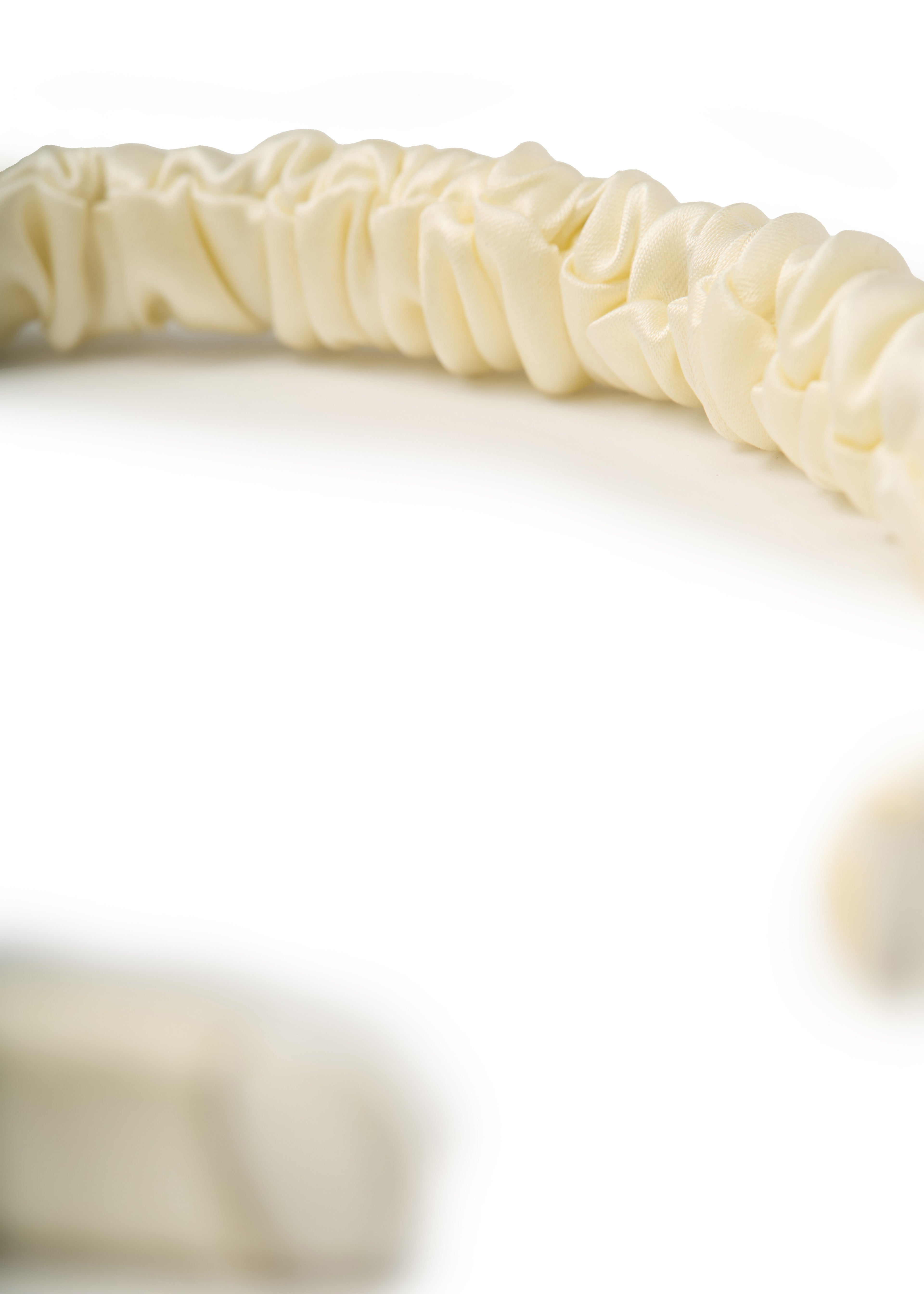 Scrunched Silk Skinny Headband - Beige