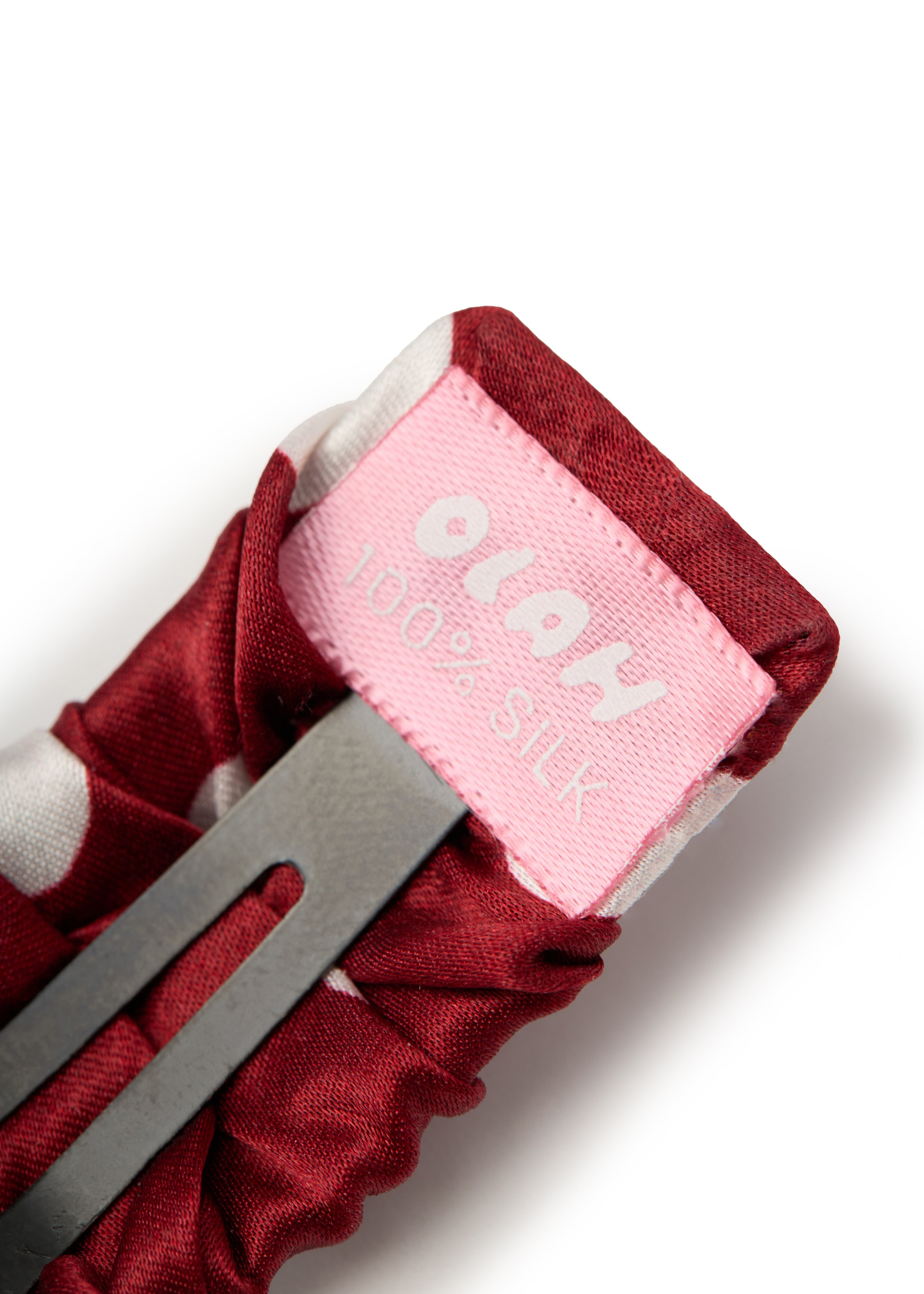 Polka Dot Silk Hair Barrette Clip - Red
