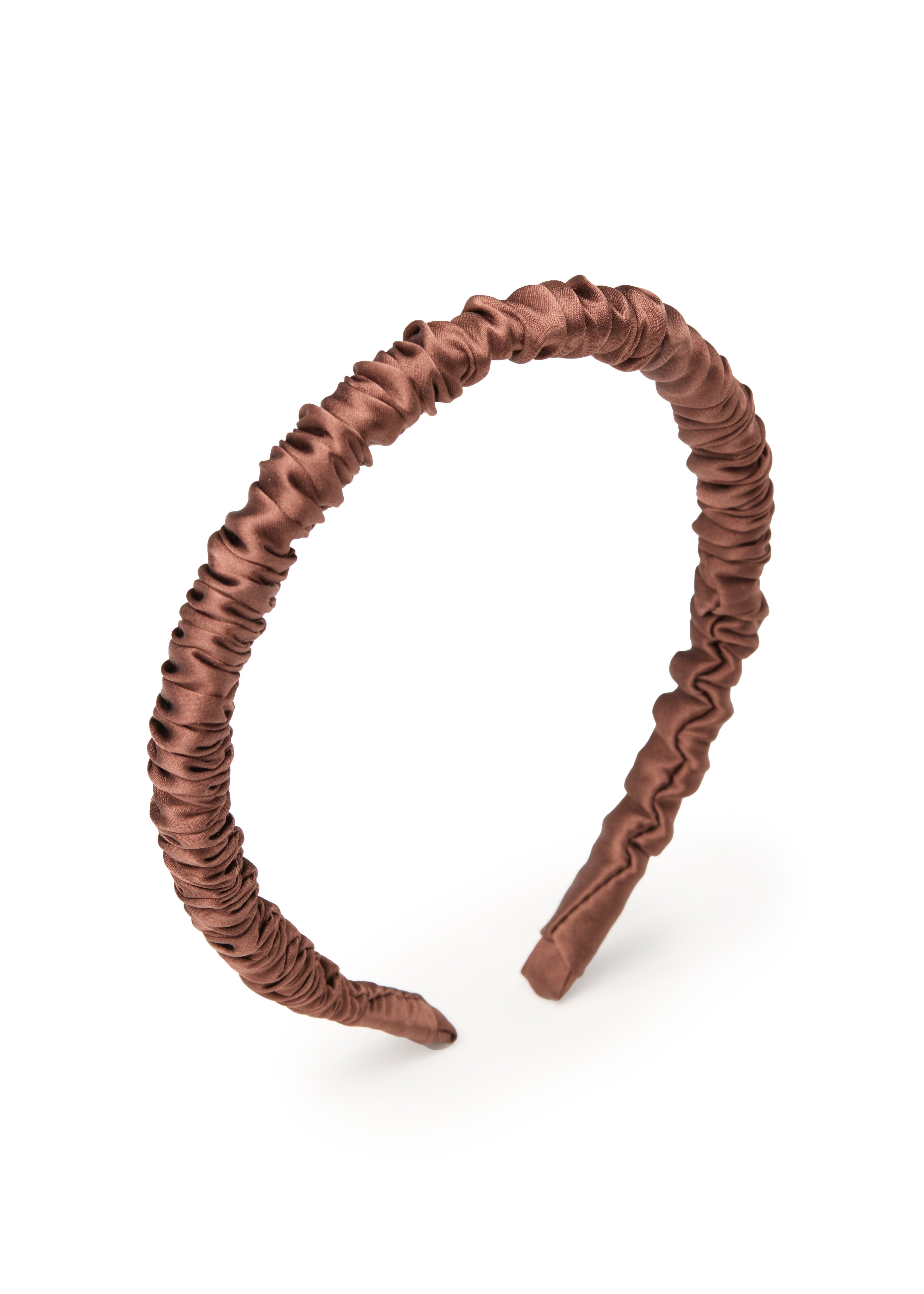 Scrunched Silk Skinny Headband - Coffee