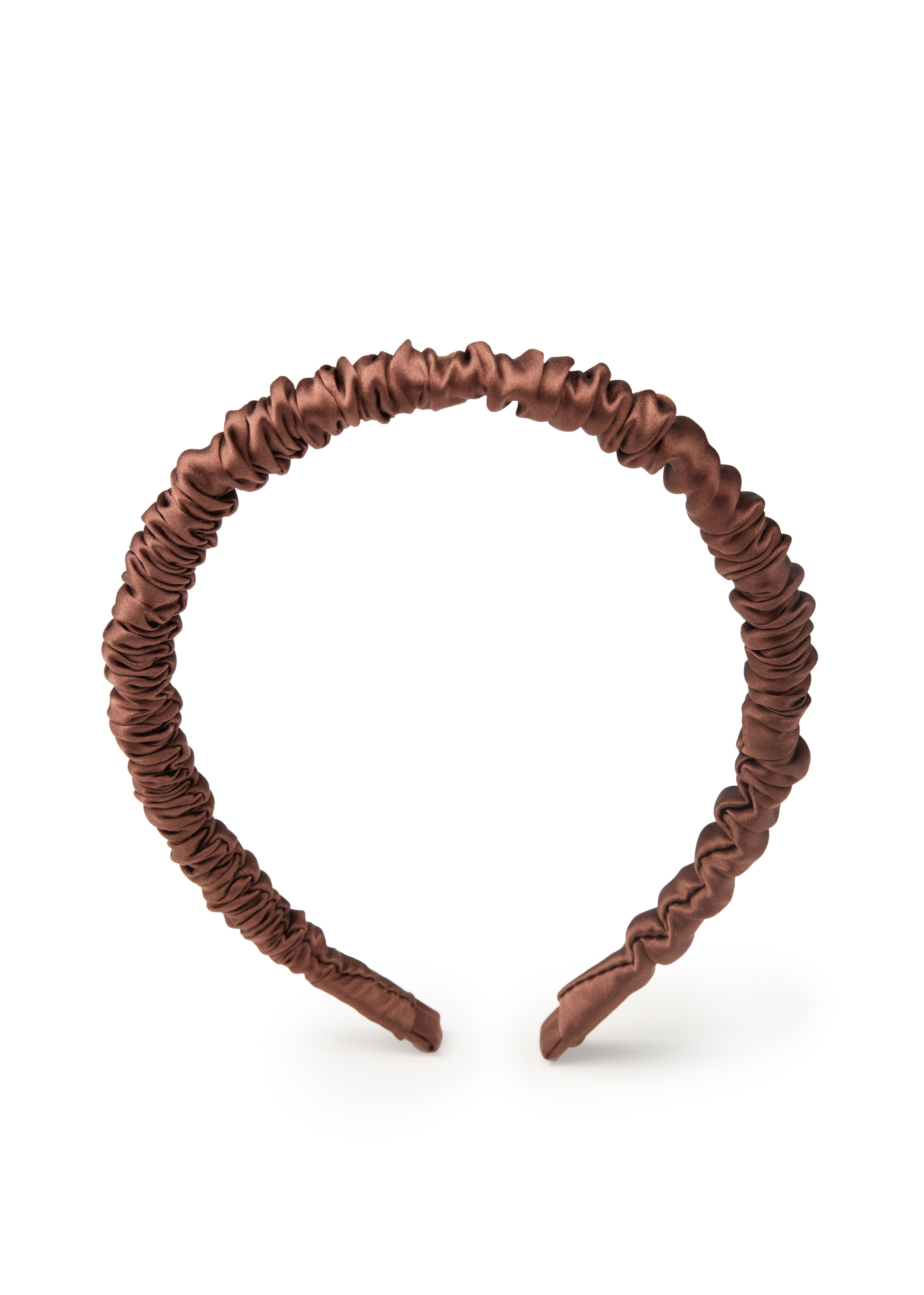 Scrunched Silk Skinny Headband - Coffee