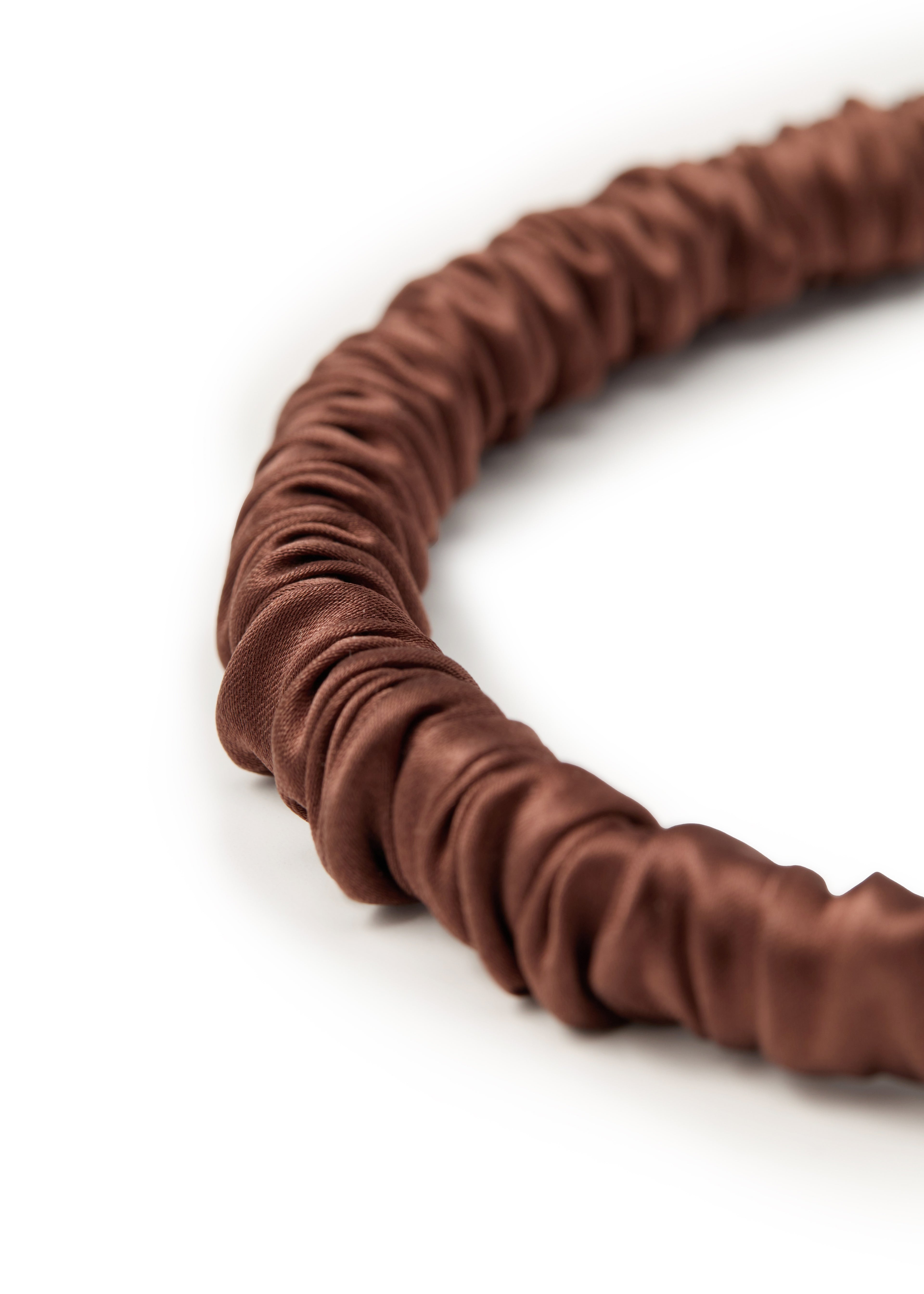 Scrunched Silk Skinny Headband - Coffee