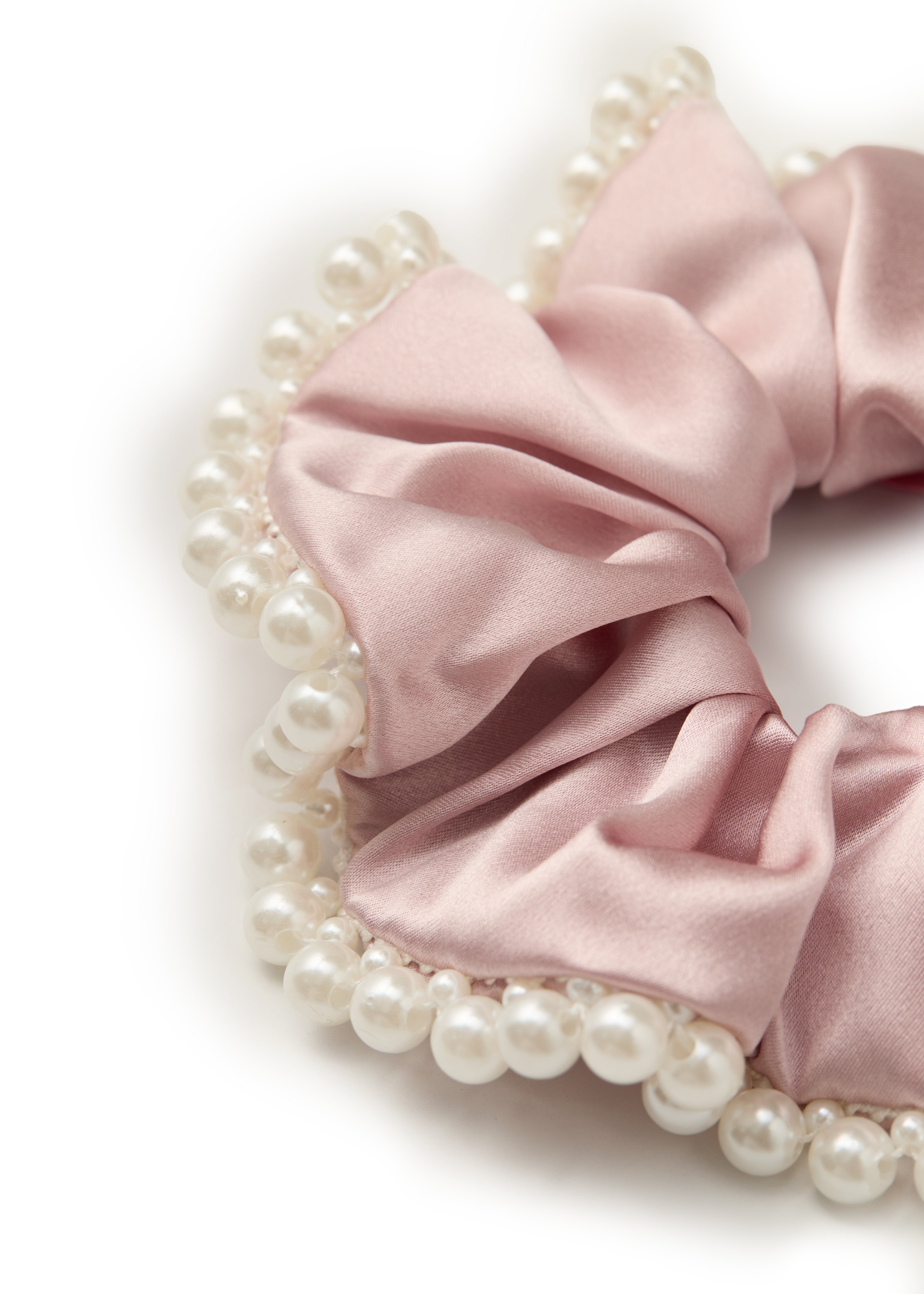 Pearl Embellished Silk Scrunchie - Pink - Pink - OLAH Ponytail Holders