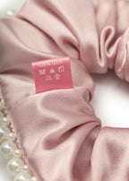 Pearl Embellished Silk Scrunchie - Pink - Pink - OLAH Ponytail Holders