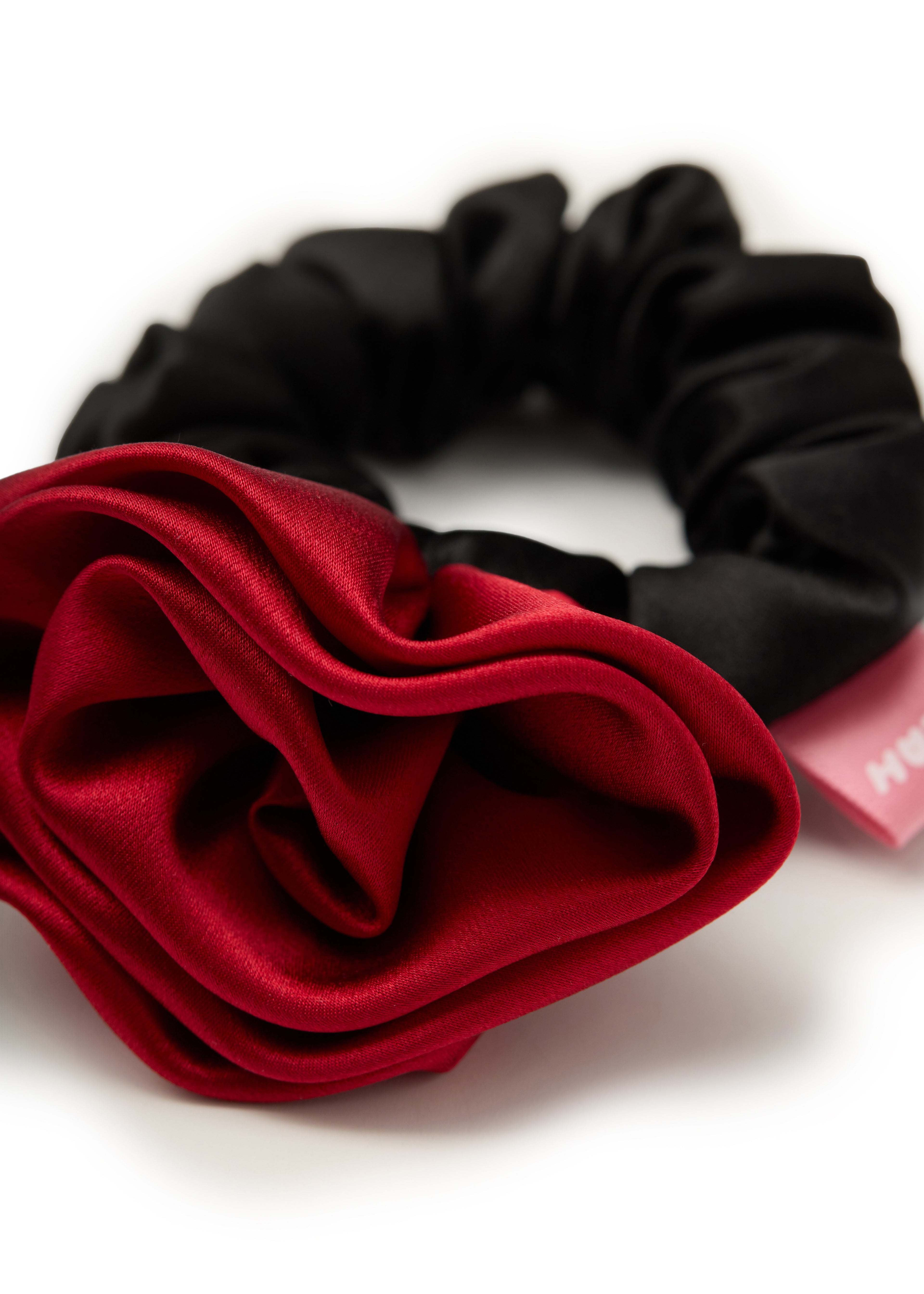La Frida Rosa Silk Scrunchie - Red - Red - OLAH Ponytail Holders