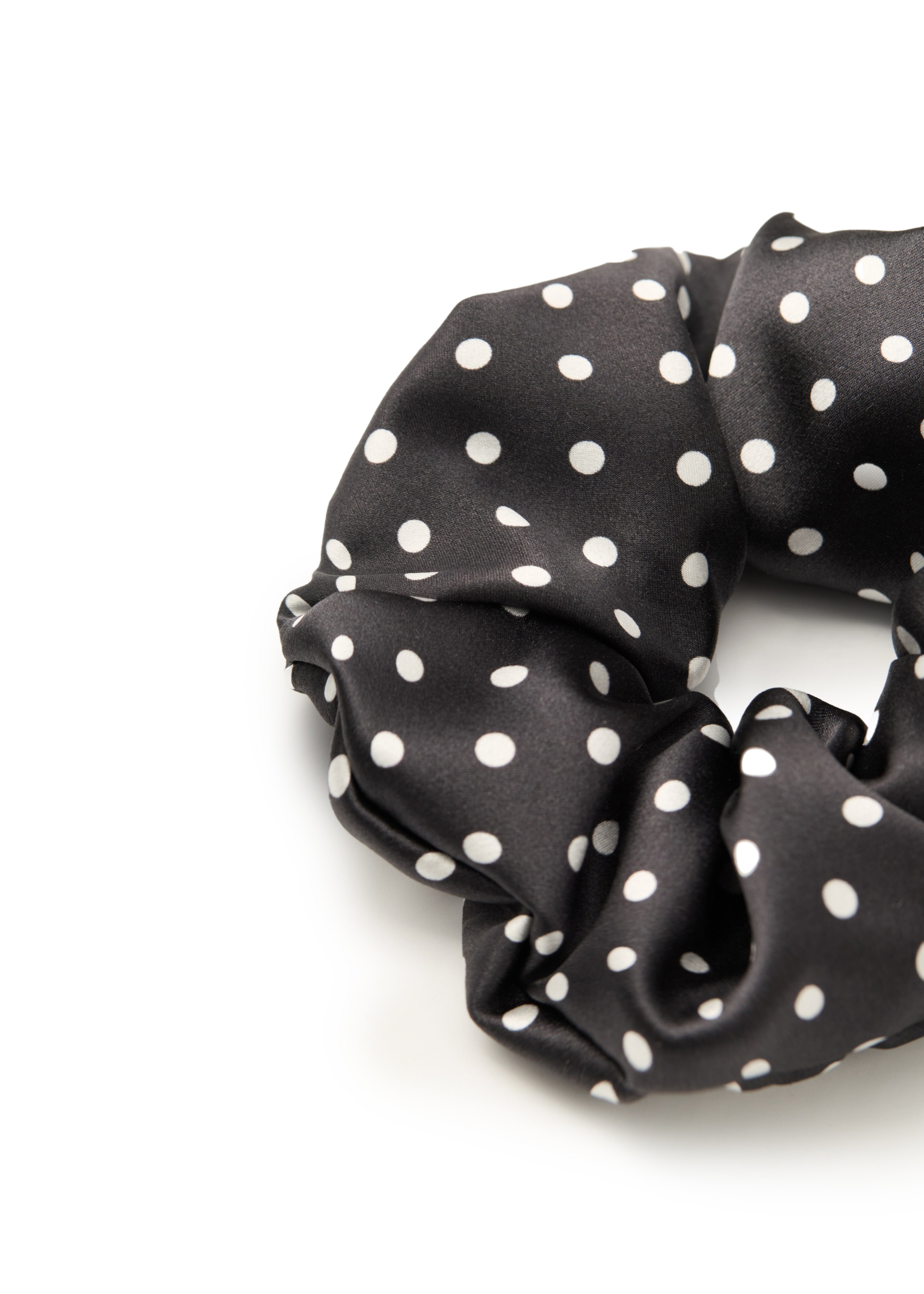 Petite Dot Silk Scrunchie - Black