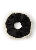Pearl Embellished Silk Scrunchie - Black - Black - OLAH Ponytail Holders