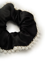Pearl Embellished Silk Scrunchie - Black - Black - OLAH Ponytail Holders