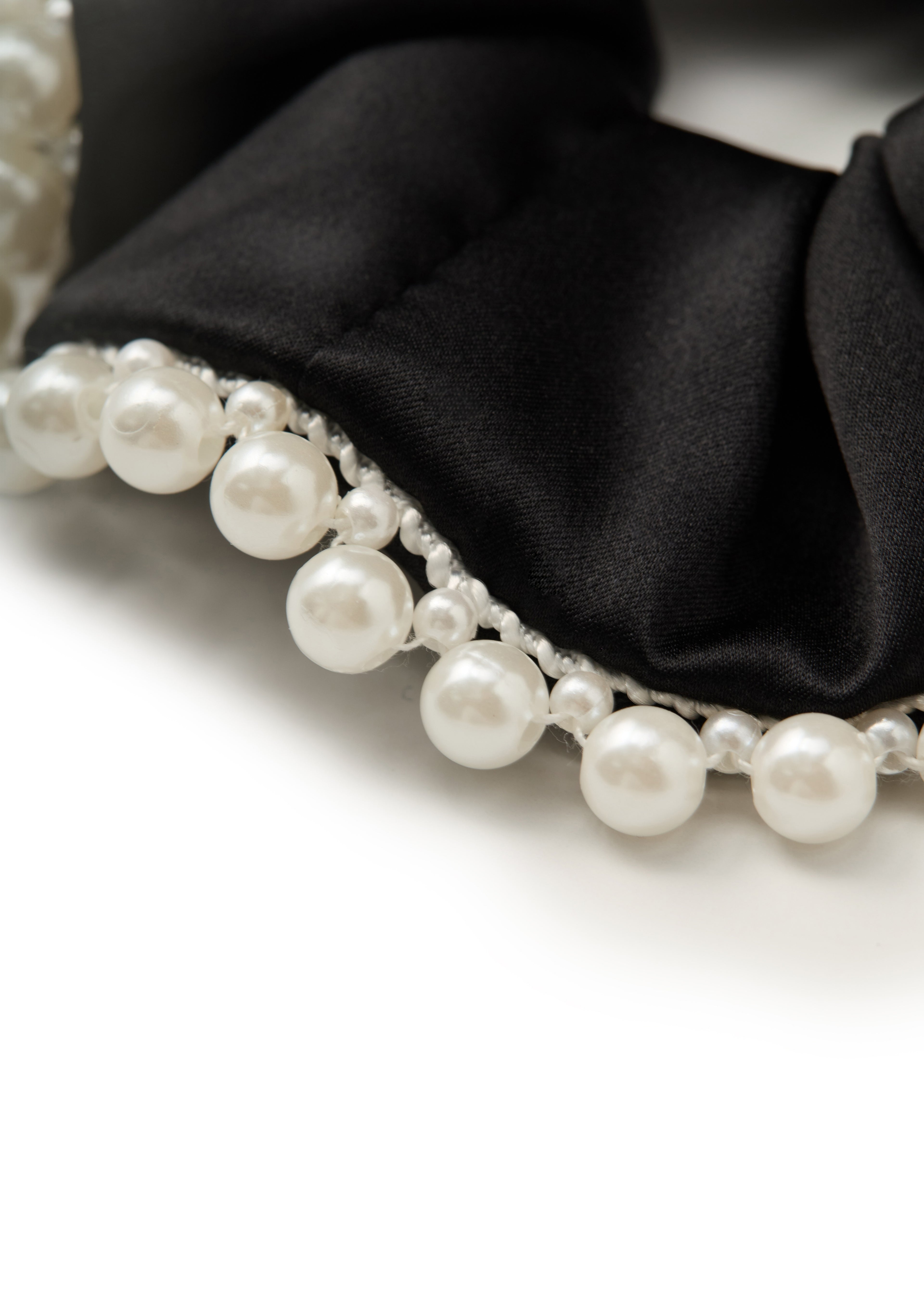 Pearl Embellished Silk Scrunchie - Black