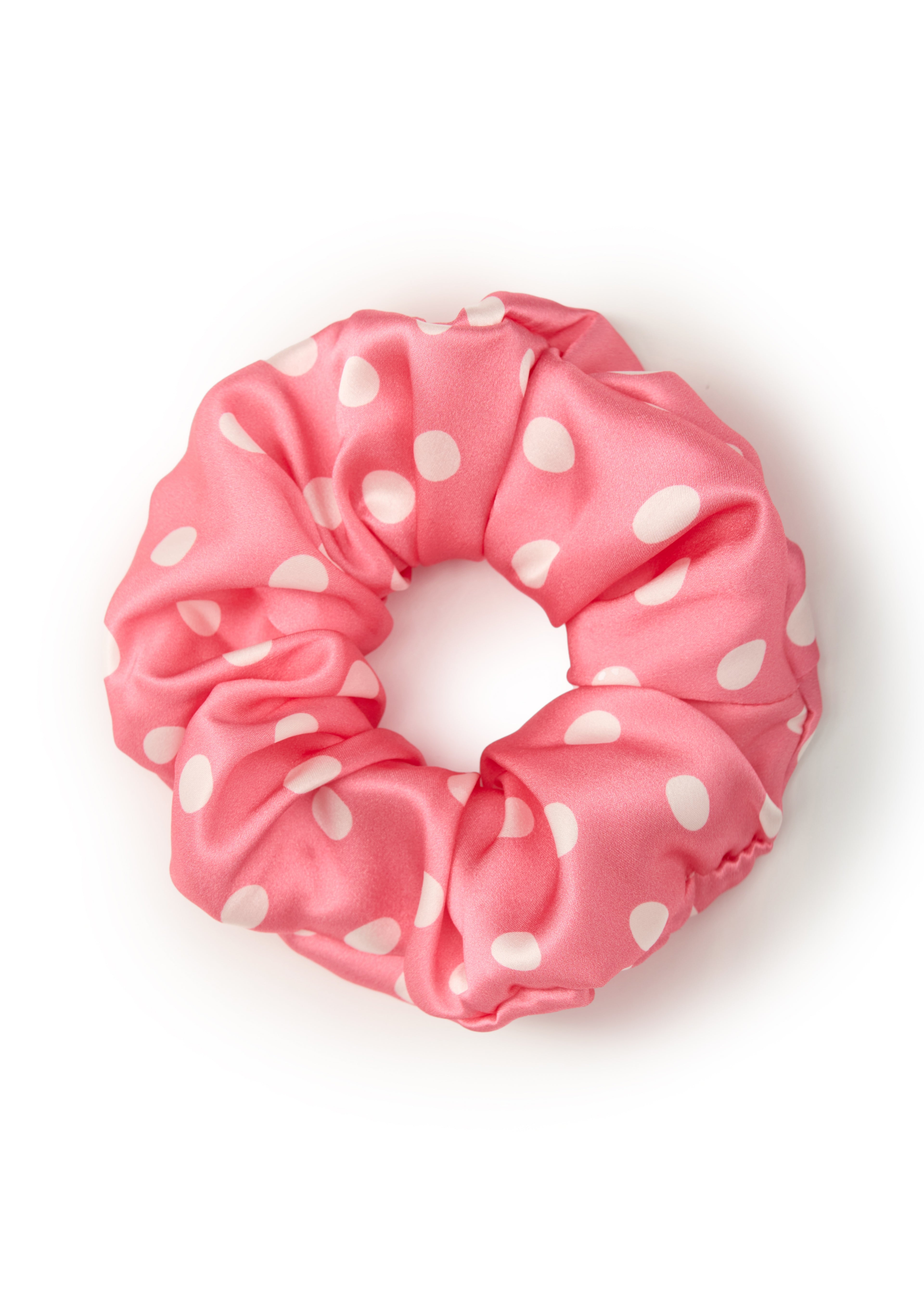 Polka Dot Silk Scrunchie - Pink