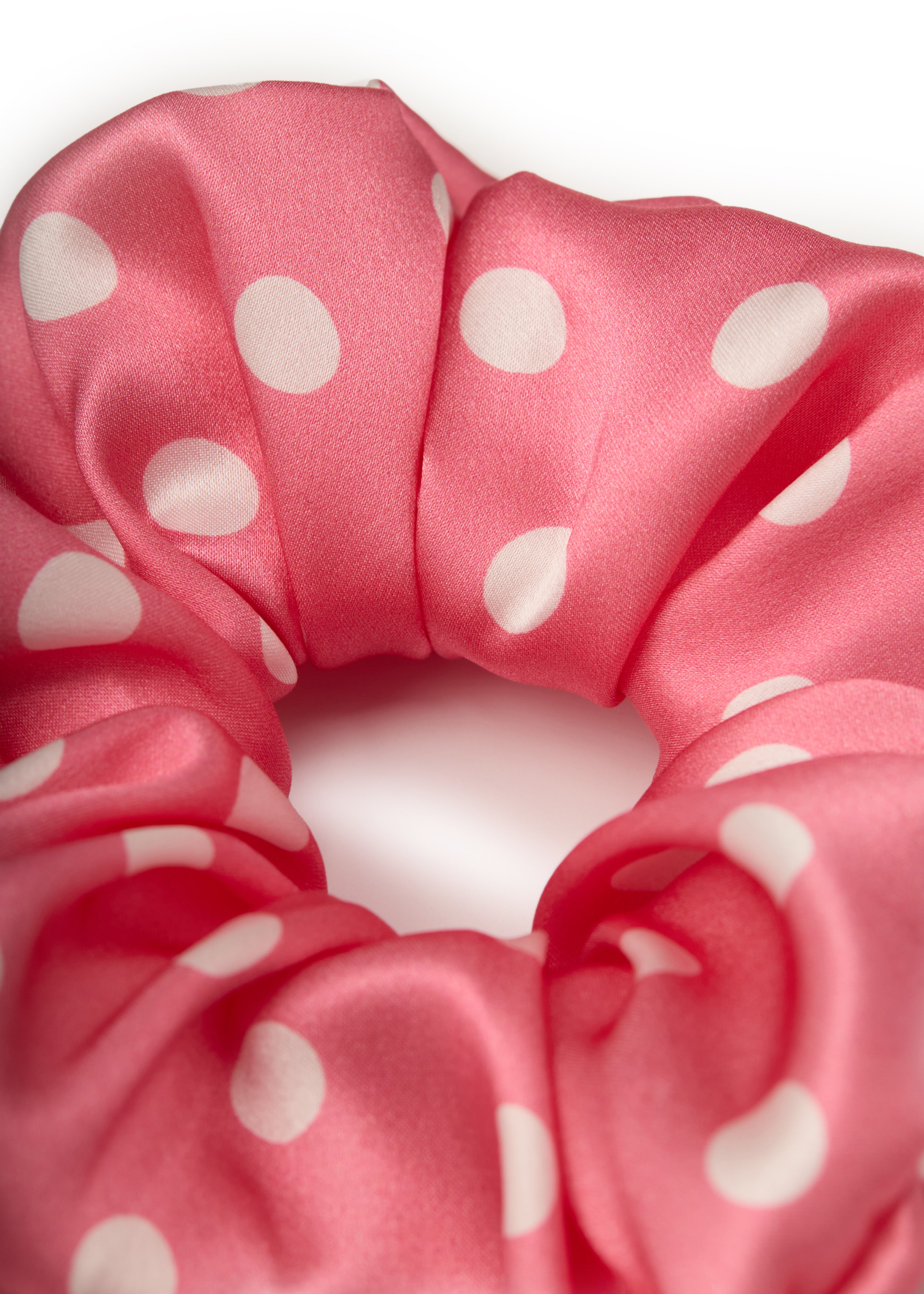 Polka Dot Silk Scrunchie - Pink