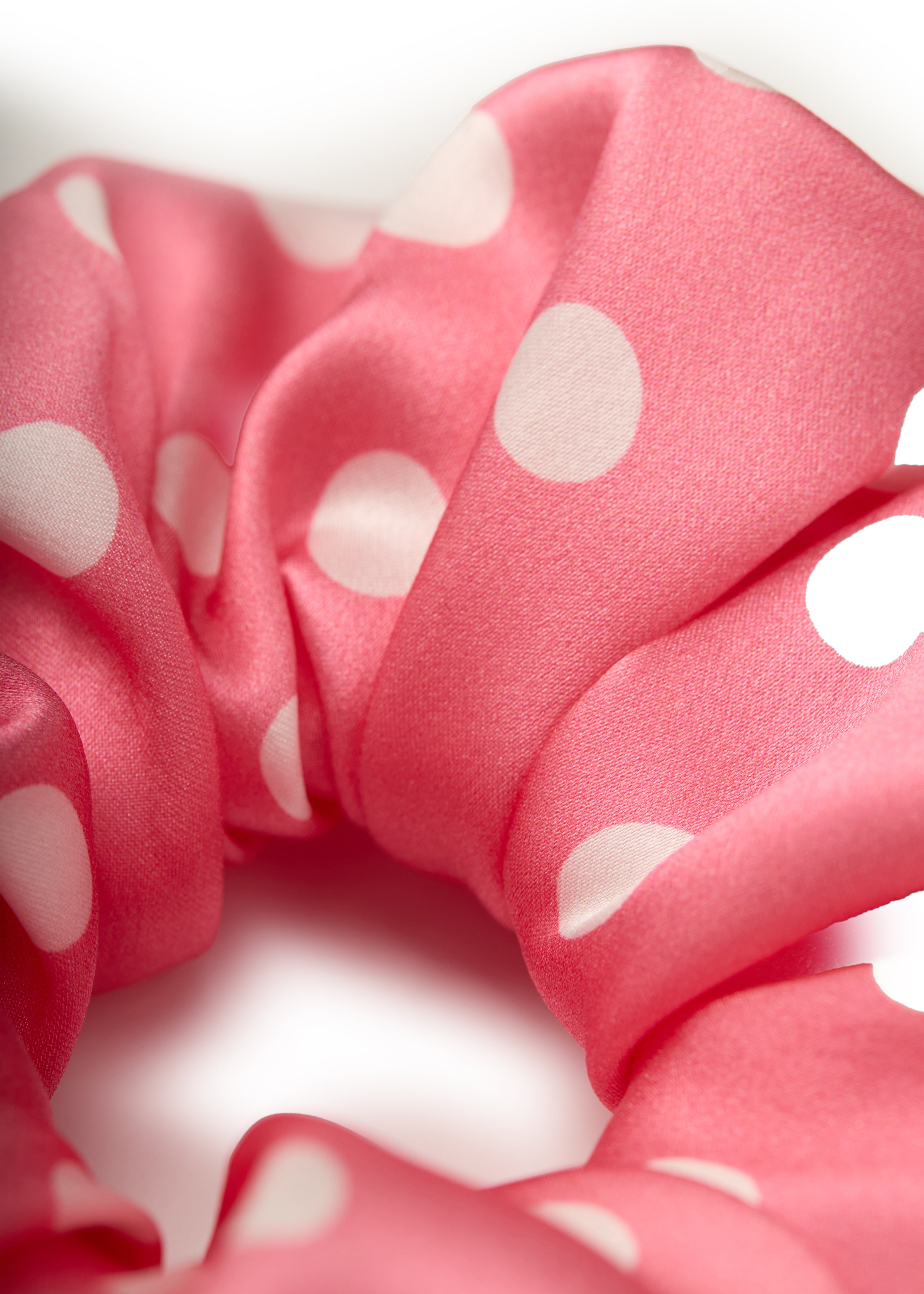 Polka Dot Silk Scrunchie - Pink - Pink - OLAH Ponytail Holders