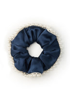 Pearl Embellished Silk Scrunchie - Navy - Blue - OLAH Ponytail Holders