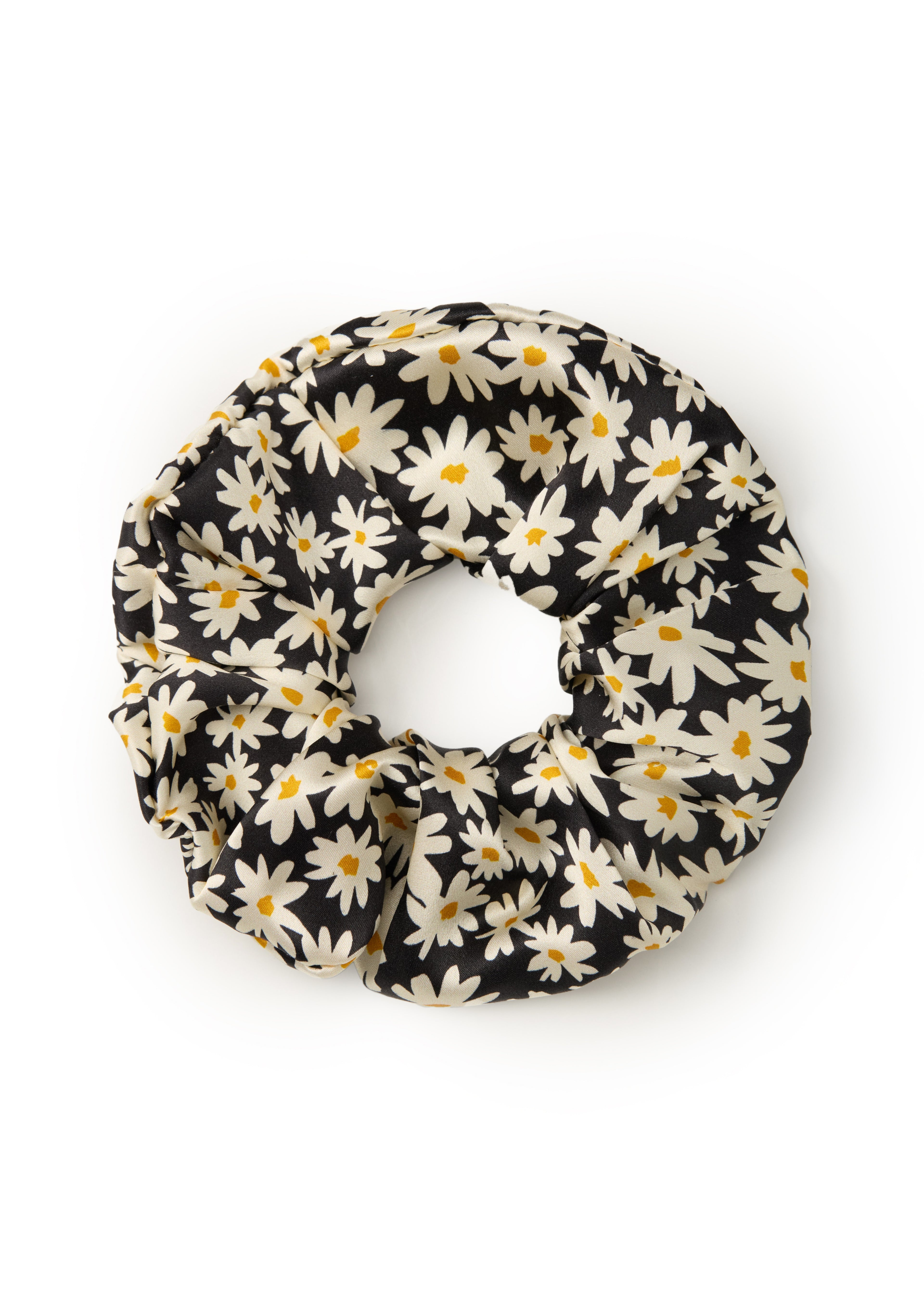 Daisy Silk Scrunchie - Black