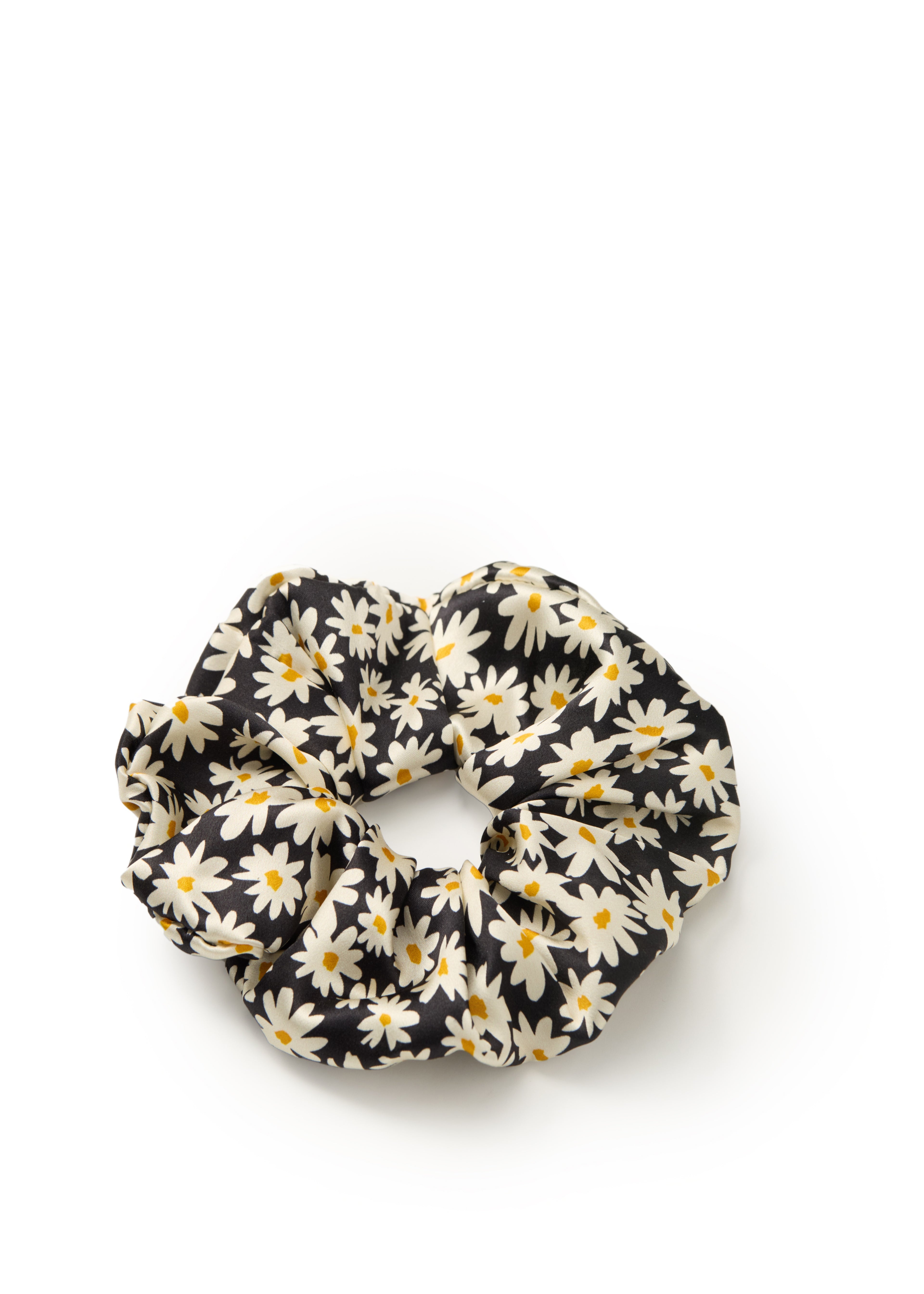 Daisy Silk Scrunchie - Black