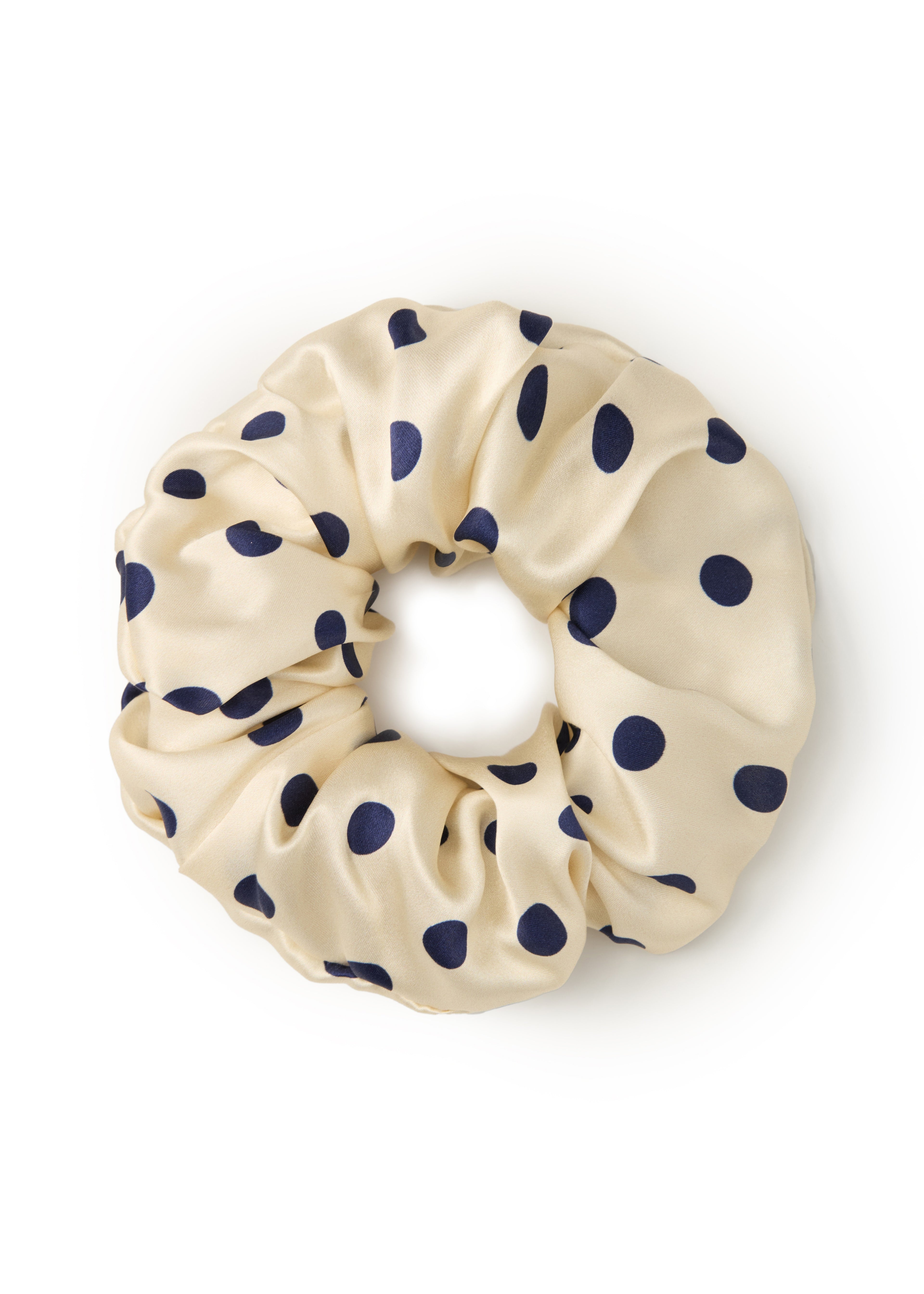 Polka Dot Silk Scrunchie - White