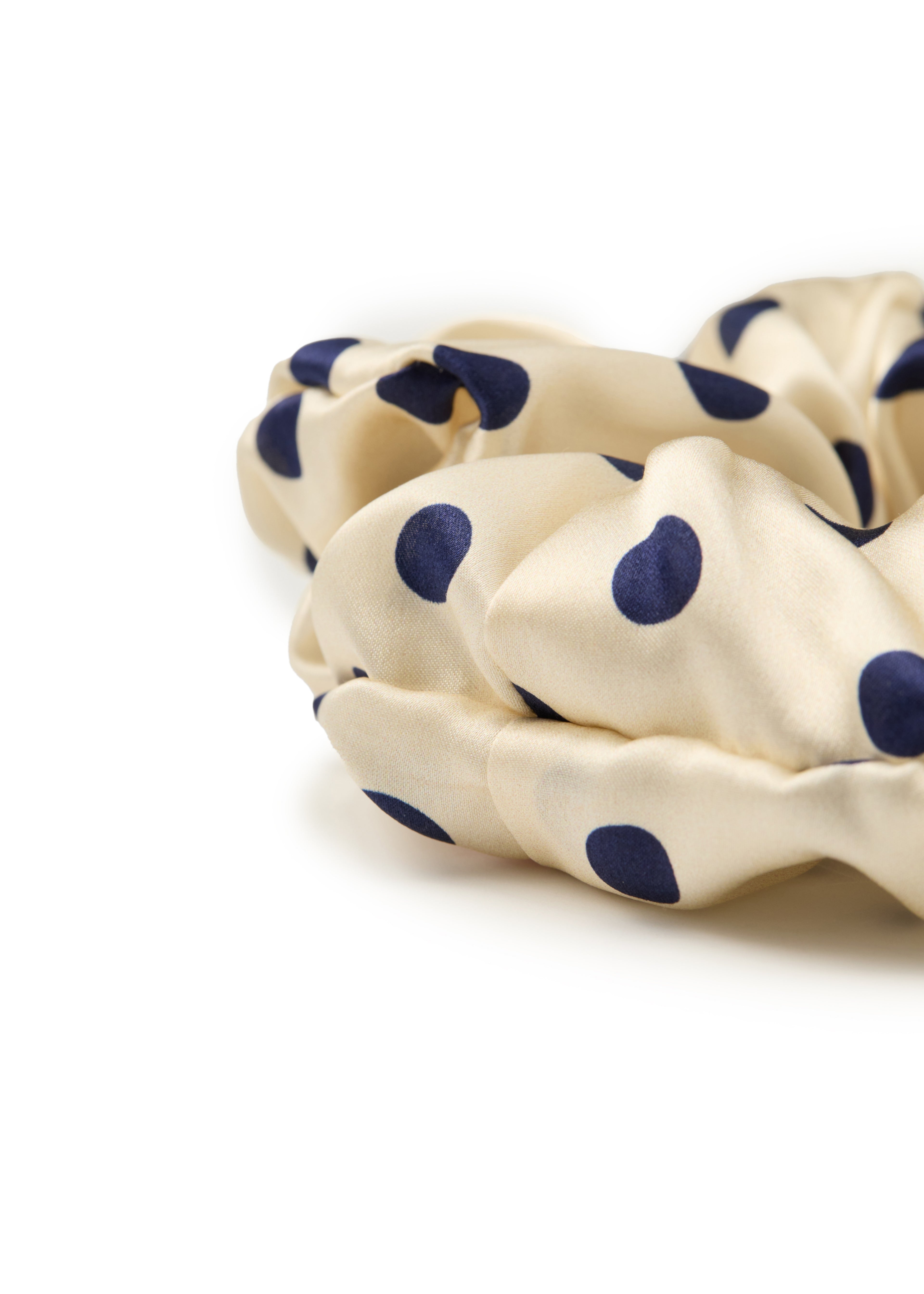 Polka Dot Silk Scrunchie - White