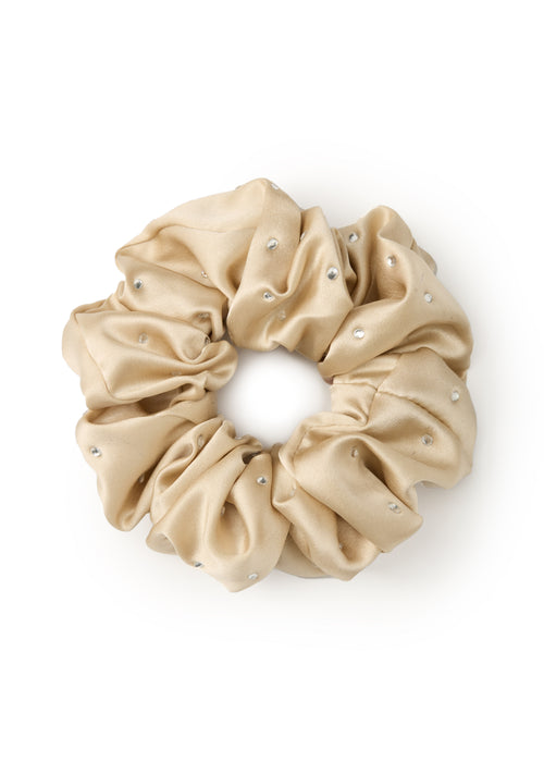 Crystal Twinkle Silk Scrunchie - Champagne - Beige - OLAH Ponytail Holders