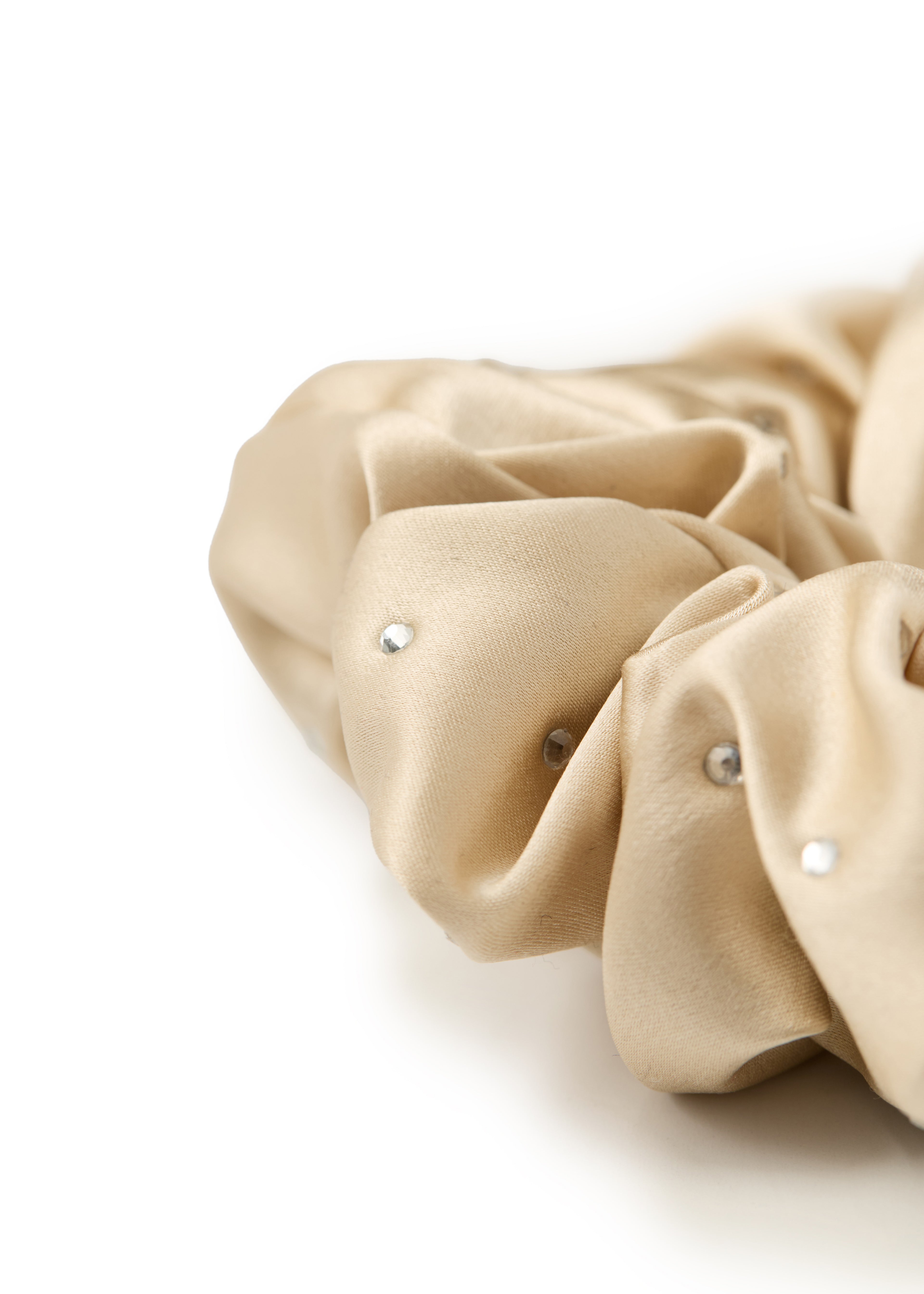 Crystal Twinkle Silk Scrunchie - Champagne - Beige - OLAH Ponytail Holders