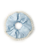 Pearl Embellished Silk Scrunchie - Blue - Blue - OLAH Ponytail Holders
