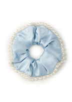 Pearl Embellished Silk Scrunchie - Blue - Blue - OLAH Ponytail Holders